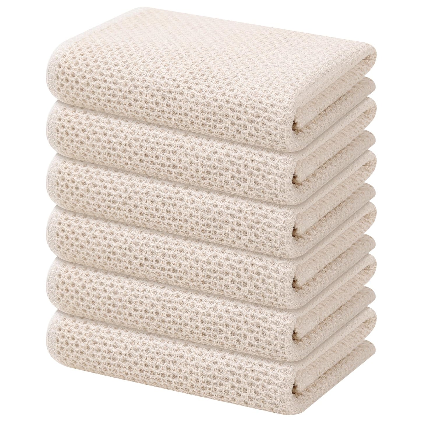 Kitinjoy 100% Cotton Waffle Weave Kitchen Towels, 6-Pack Super Soft and Absorbent Kitchen Dish Towels for Drying Dishes, Kitchen Hand Towels, 13 in x 28 in, Beige