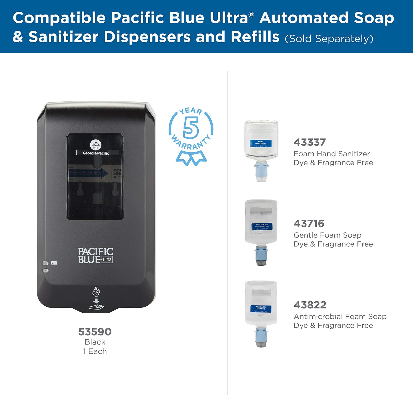 Pacific Blue Ultra Gentle Foam Hand Soap Refill (43716), Compatible Only With Pacific Blue Ultra Automated Touchless Dispenser, Dye and Fragrance Free, 40.5 FL OZ Per Refill, 3 Refills Per Case