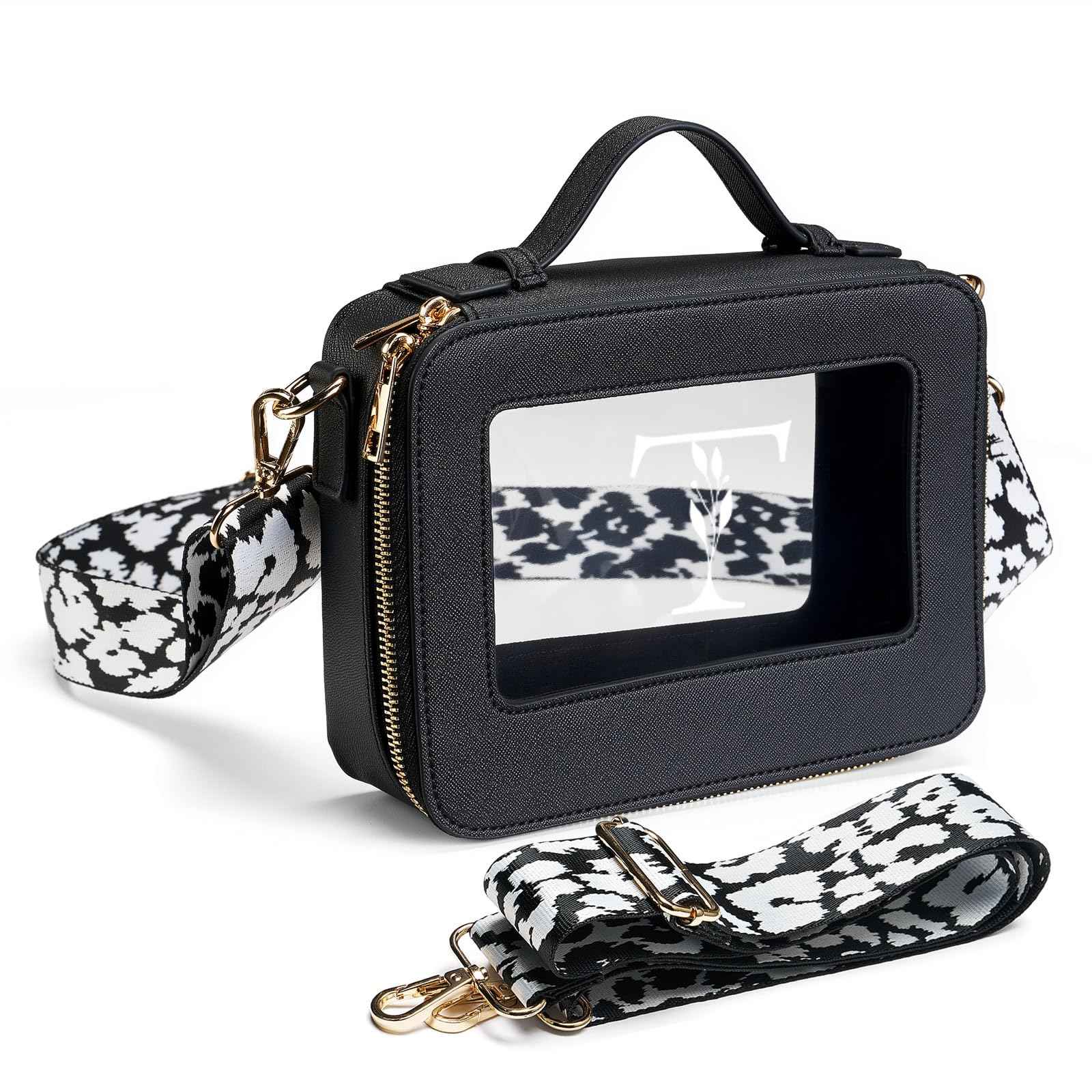 Clear Crossbody Shoulder Purse Bag with Adjustable Strap for Stadium Events Sports Concert, Personalized Initial Makeup Toiletry Pouch, Monogram Birthday Gift for Women Mom Friends Sister, Letter T