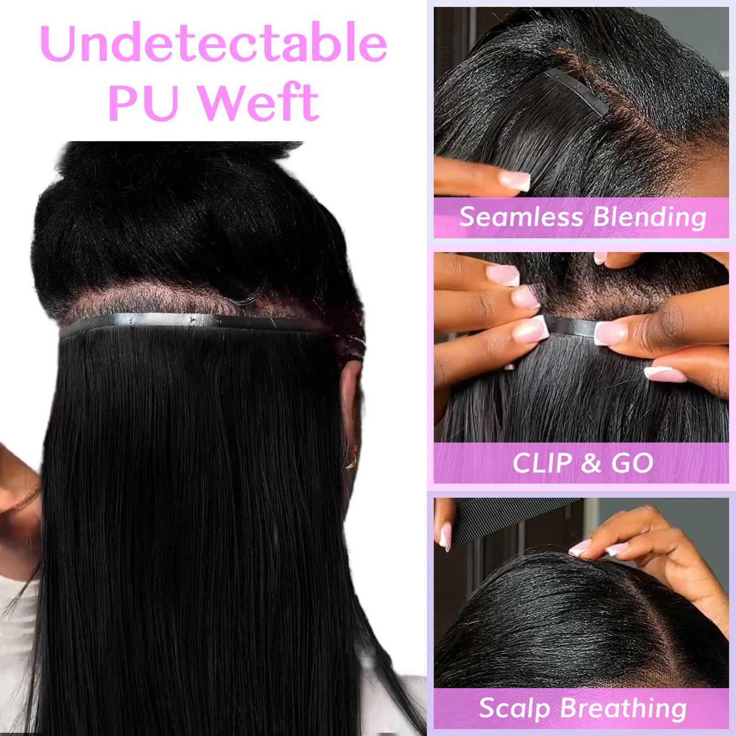 IDN BEAUTY Seamless Clip In Hair Extensions Human Hair Jet Black Real Remy Virgin Human Hair Seamless Clip Ins For Black Women PU Weft Invisible Edge Thick Soft Hair ST 80g 12 Inches