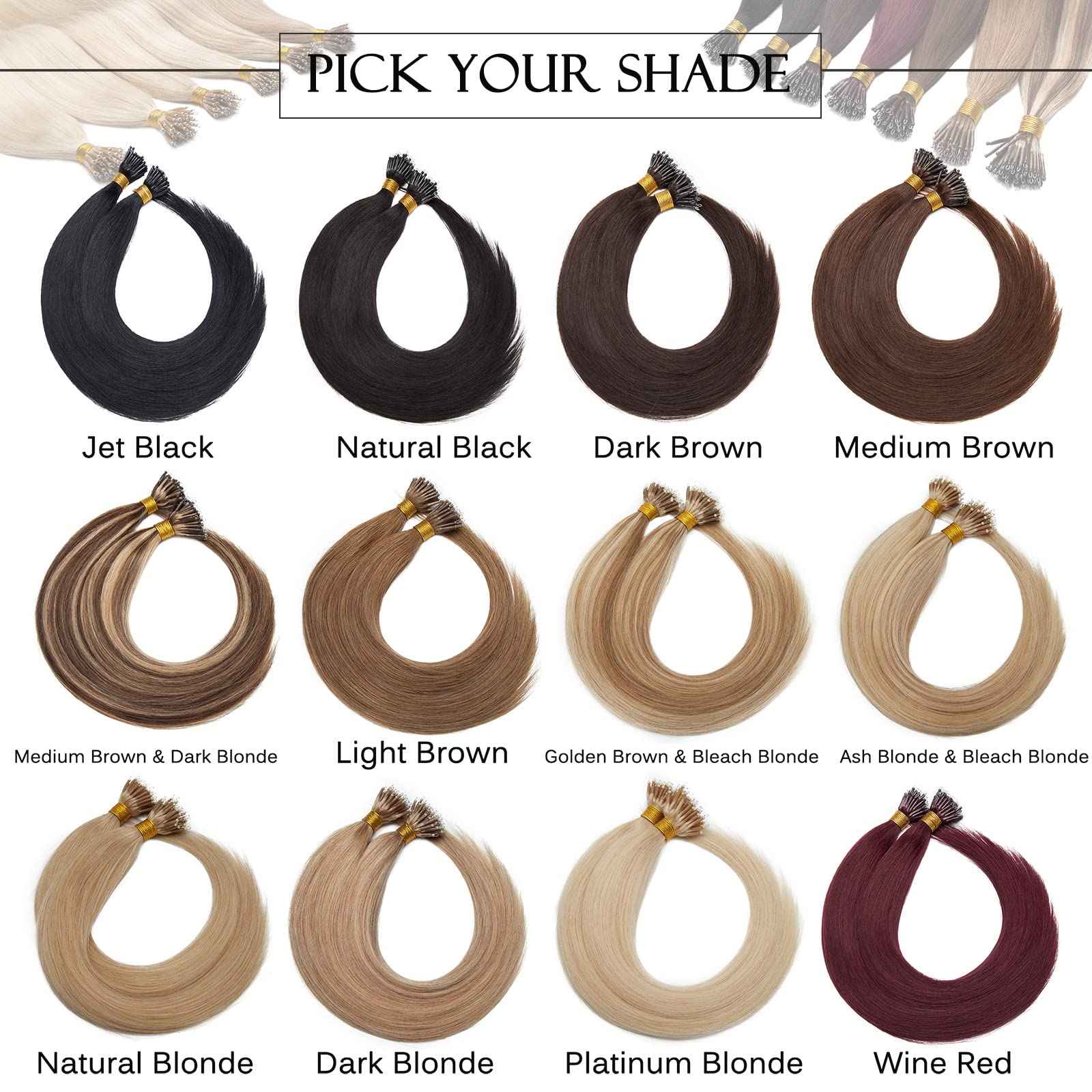 S-noilite Nano Ring Human Hair Extensions Pre Bonded Nano Bead Tip Hairpieces Balayage Highlighted Cold Fusion Micro Link Loop Remy Hair 50g 50 Strands For Women 18" #12/613 Golden Brown/Bleach Blonde