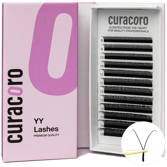 Curacoro YY Eyelashes Extensions - 2D Fans Volume Eyelashes, C CC D Curl,T hickness 0.05~0.07mm, 9-15mm Length Mixed Tray, Full Fluffy Volume Look, Long Lasting & Easy Application