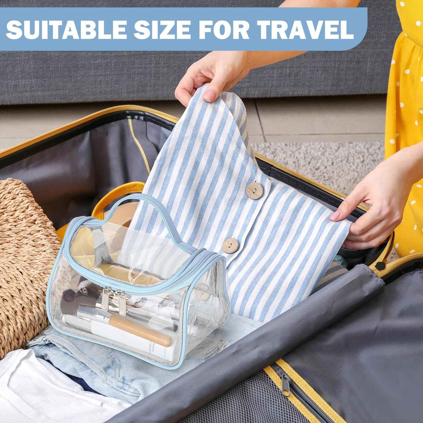 HAOGUAGUA Heavy Duty Clear Cosmetic Bag Waterproof Transparent Travel Makeup Toiletry Organizer Bag (Blue-1pcs)