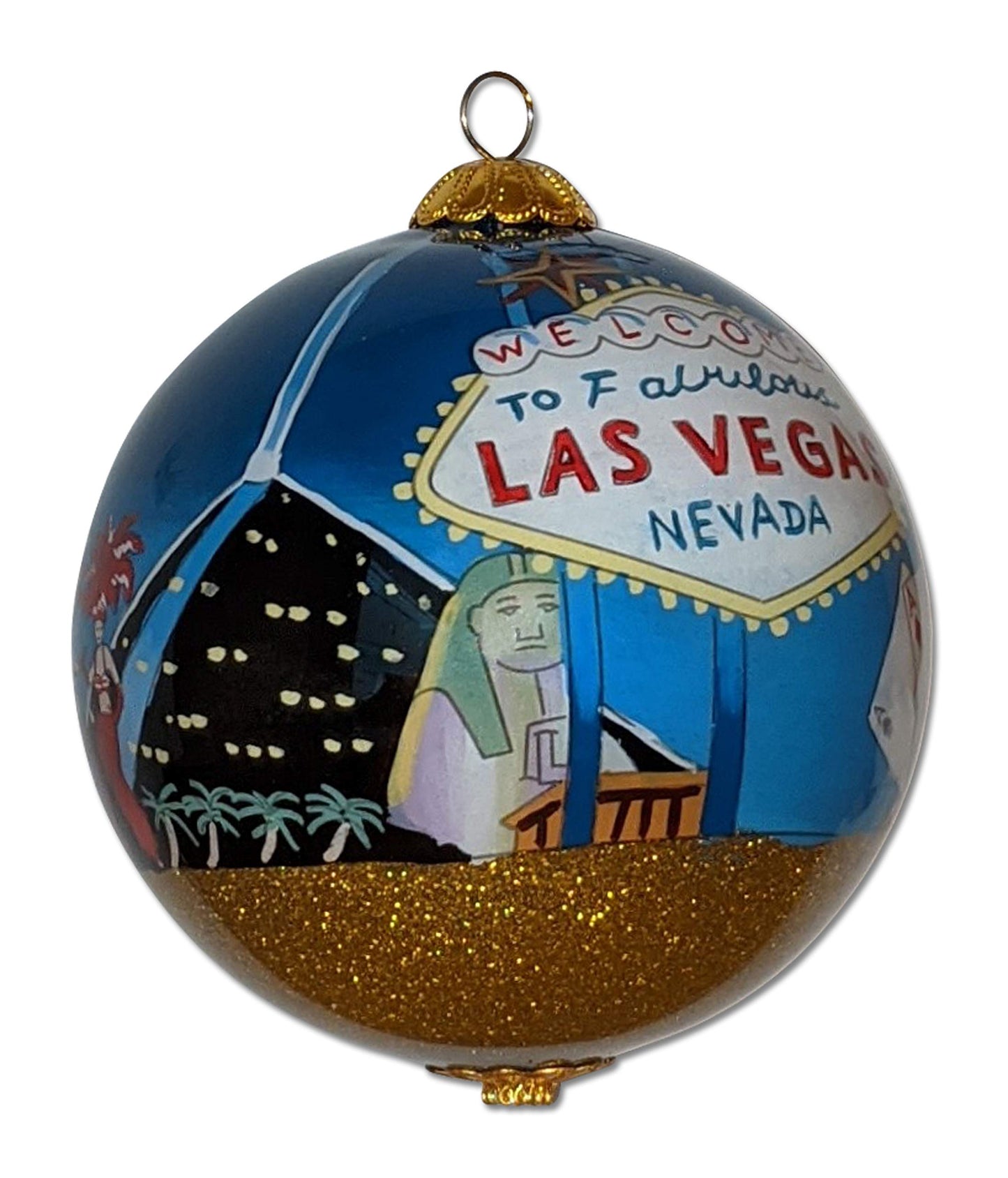 Las Vegas Christmas Ornament Hand Painted from Inside with Gift Box