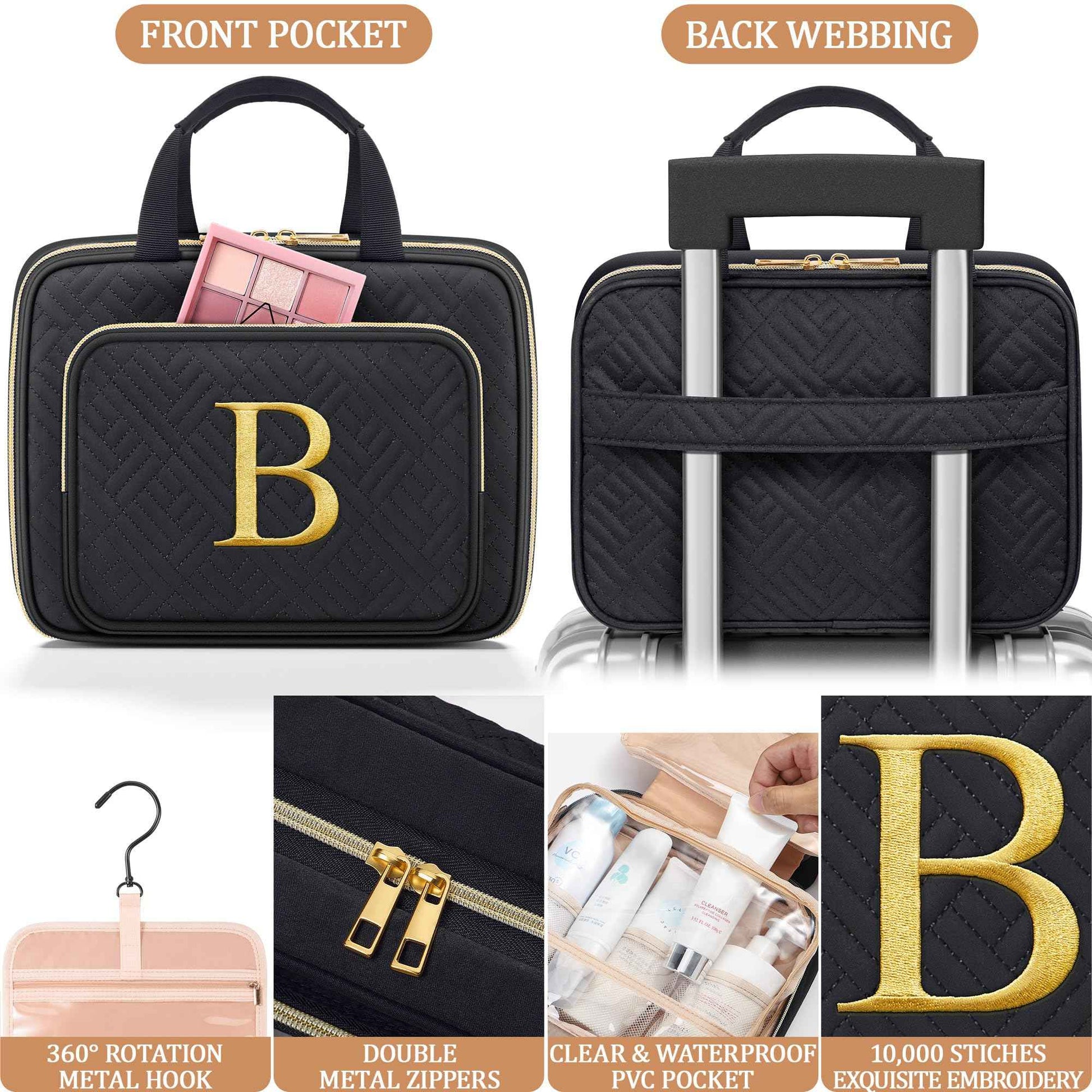 Personalized Gifts for Women, Initial Toiletry Bag Hanging Travel Organizer & Makeup Cosmetic Bag with Embroidery Letter Teacher Appreciation Gift Birthday Christmas Gifts for Mom Wife Friend Sister