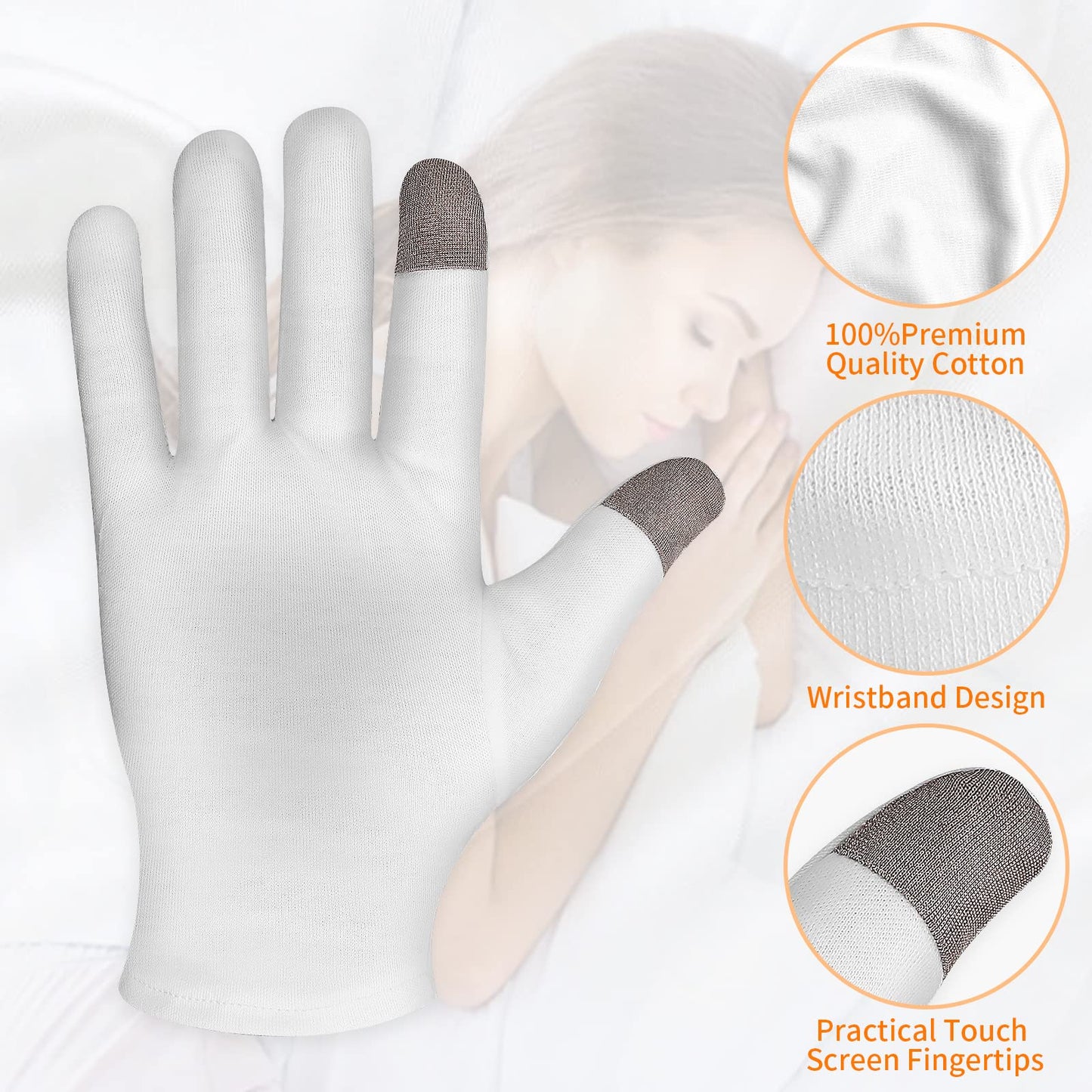 2 Pairs Medium Touch Screen Moisturizing Gloves White Cotton Moisturizing Gloves for OverNight Bedtime Heal Eczema Sleeping Lotion Hand Spa Treatment Gloves Repair Rough Cracked Dry Chapped Hands Skin