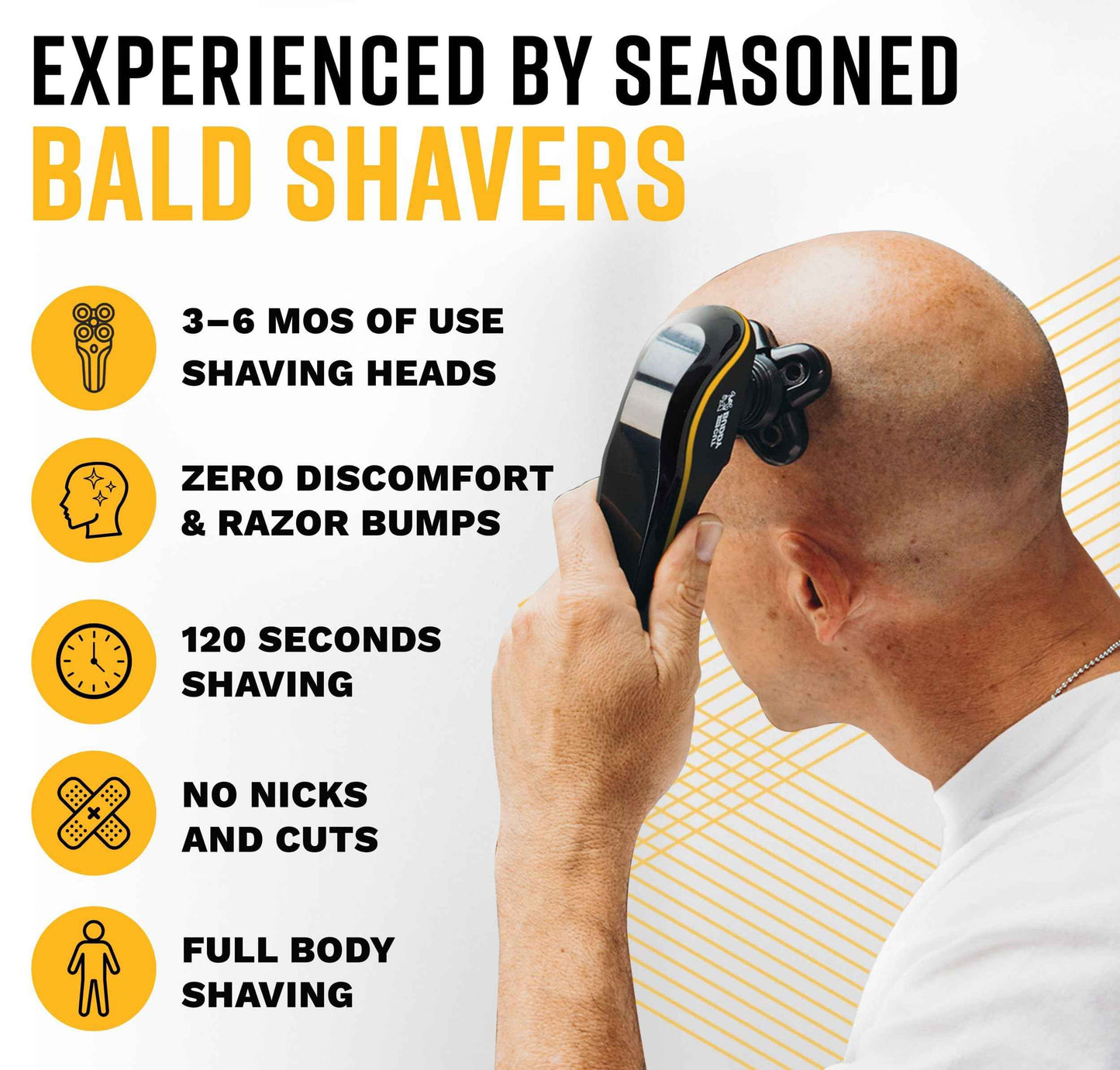Bald Buddy Head Shaver for Men, Waterproof, Rechargeable Electric Razor, Cordless, Ergonomic Design, Battery & Cleaning Indicator, The Cut Buddy