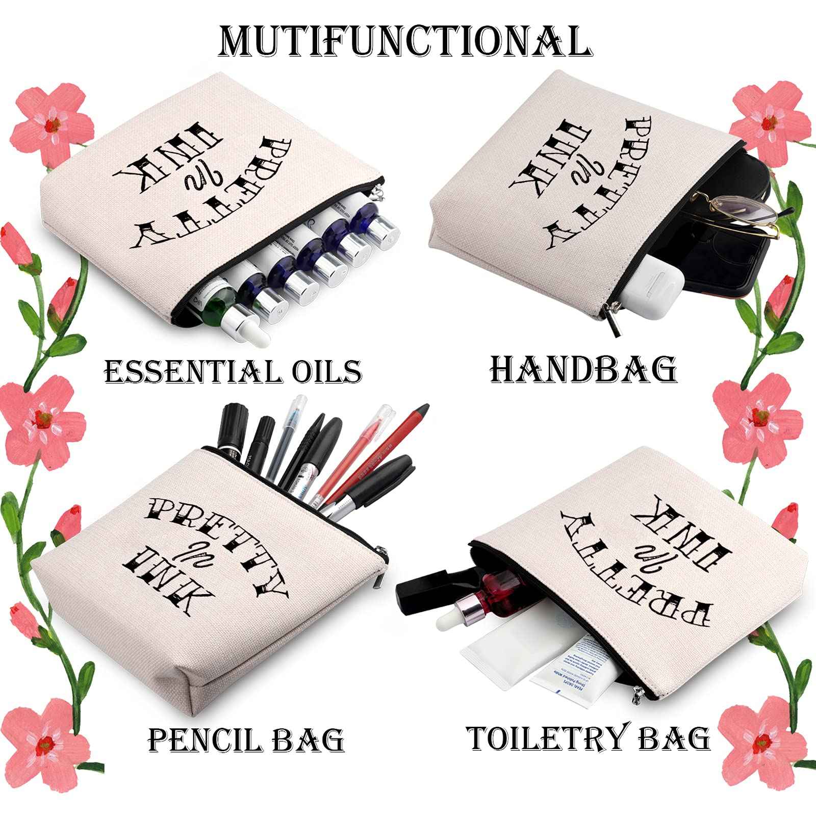 WCGXKO Tattoo Lover Gift Tattoo Artists Gift Pretty in Ink Addicted to Ink Zipper Pouch Makeup Bag (Pretty in Ink)