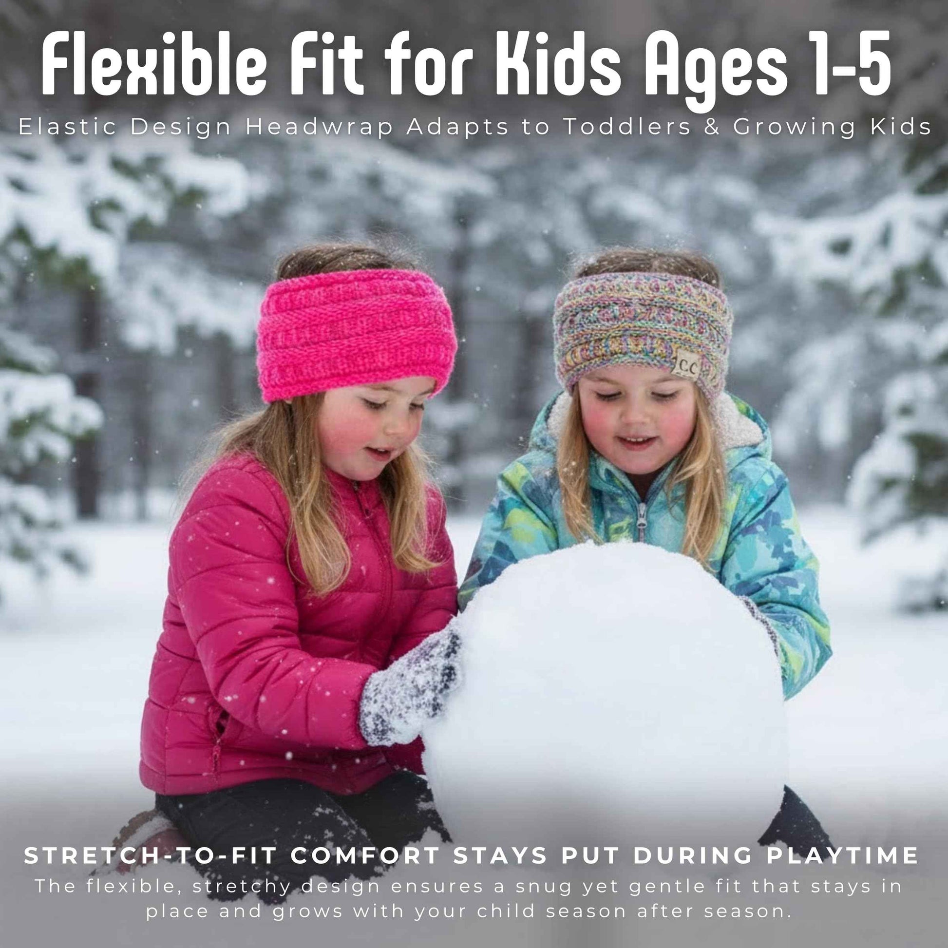 Funky Junque Exclusives Kids Ear Warmer Headband – Fleece Lined Winter Ear Wrap for Toddler Girls & Boys, Cozy Knit Head Warmer & Earmuff Headband for Cold Weather - 2 Pack - Candy Pink and #11