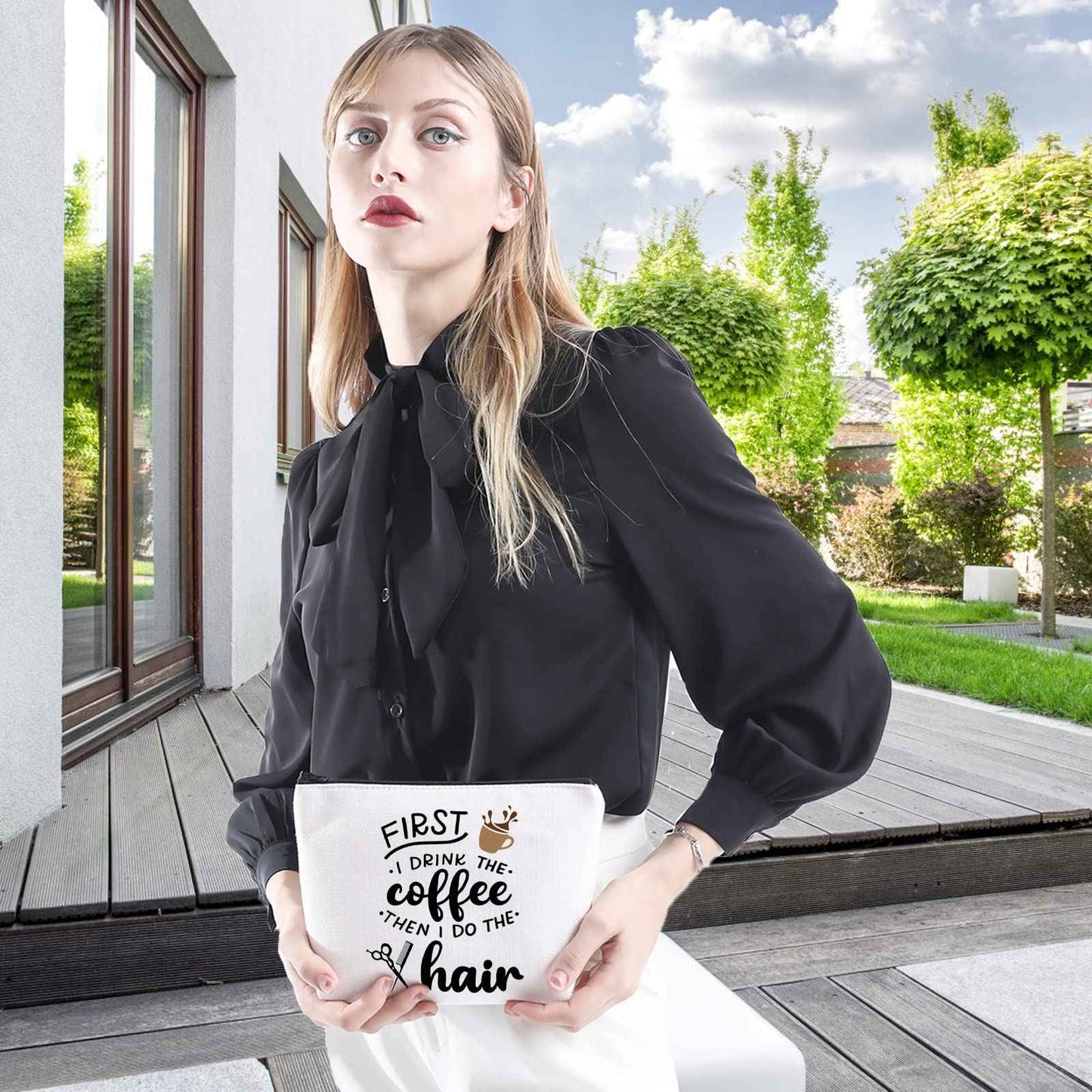 WCGXKO Coffee Lover Gift Hairdresser Cosmetics Bag First I Drink The Coffee Then I Do The Hair (DRINK THE coffee hair)