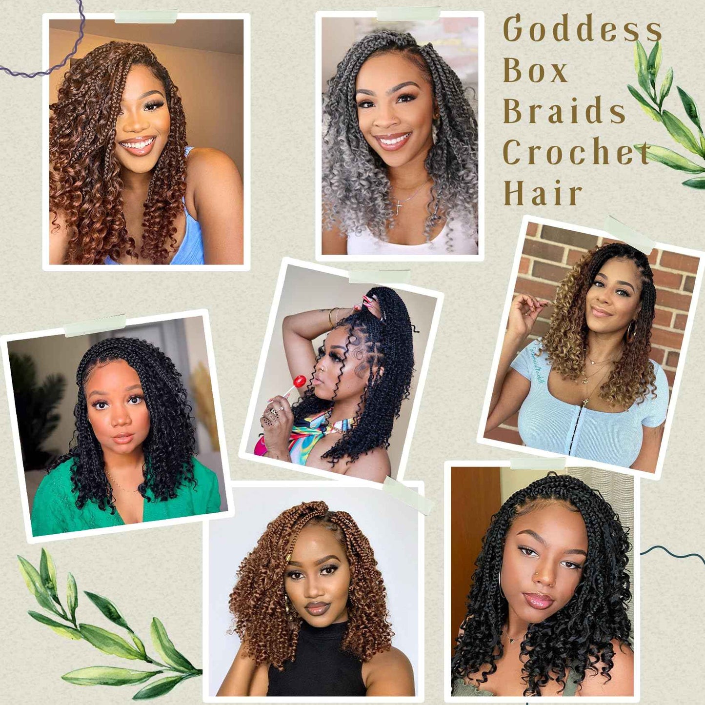 Eerya 8 Packs Boho Goddess Box Braids Crochet Hair for Black Women 16 inch Pre-looped Bohemian Crochet Box Braids With Curly Ends Synthetic Crochet Hair Extensions (16 inch, 1B)