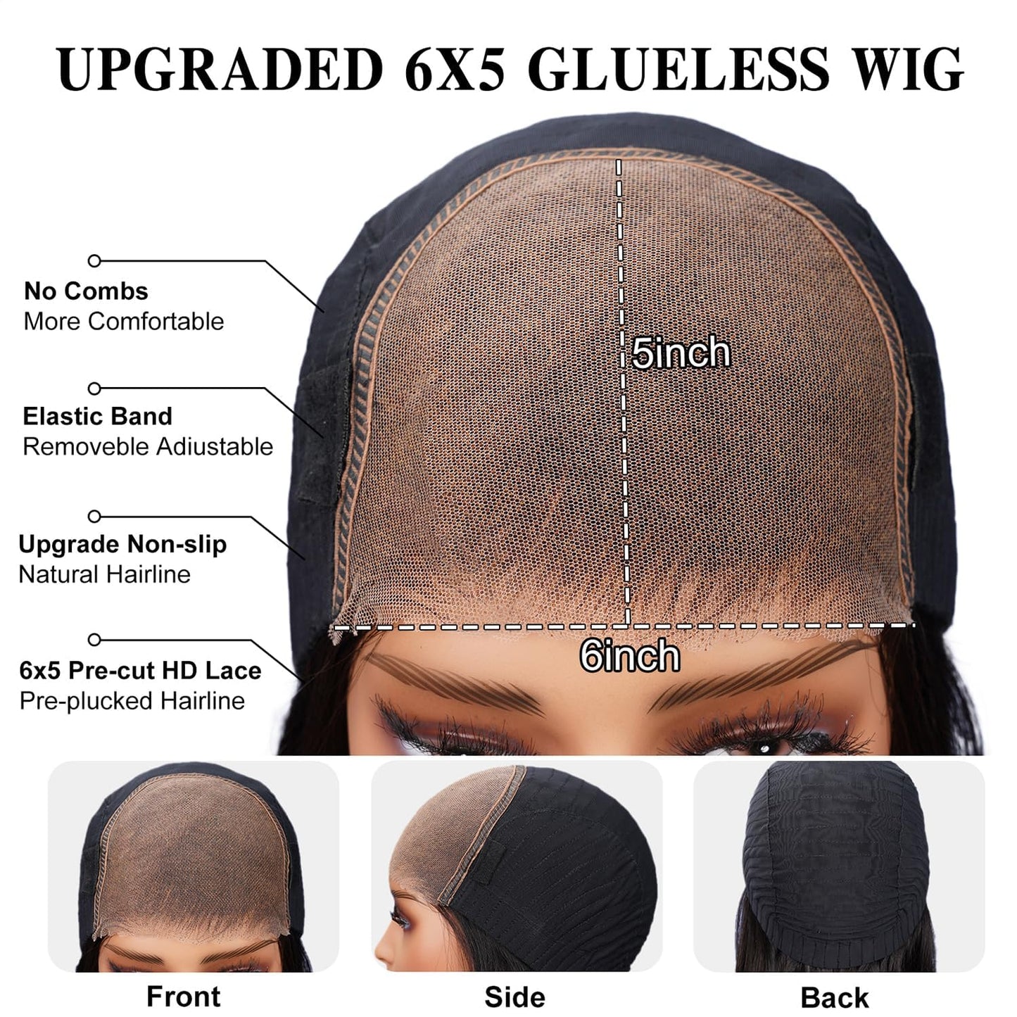 SUPERLOOK Wear and Go Glueless Wig Pre Plucked 12A 220% Density Highlight Lace Front Wig Human Hair 6x5 Pre Cut Ombre Lace Front Wigs Human Hair Bleached Tiny Knots（24Inch,1BP30 Body Wave Wigs）