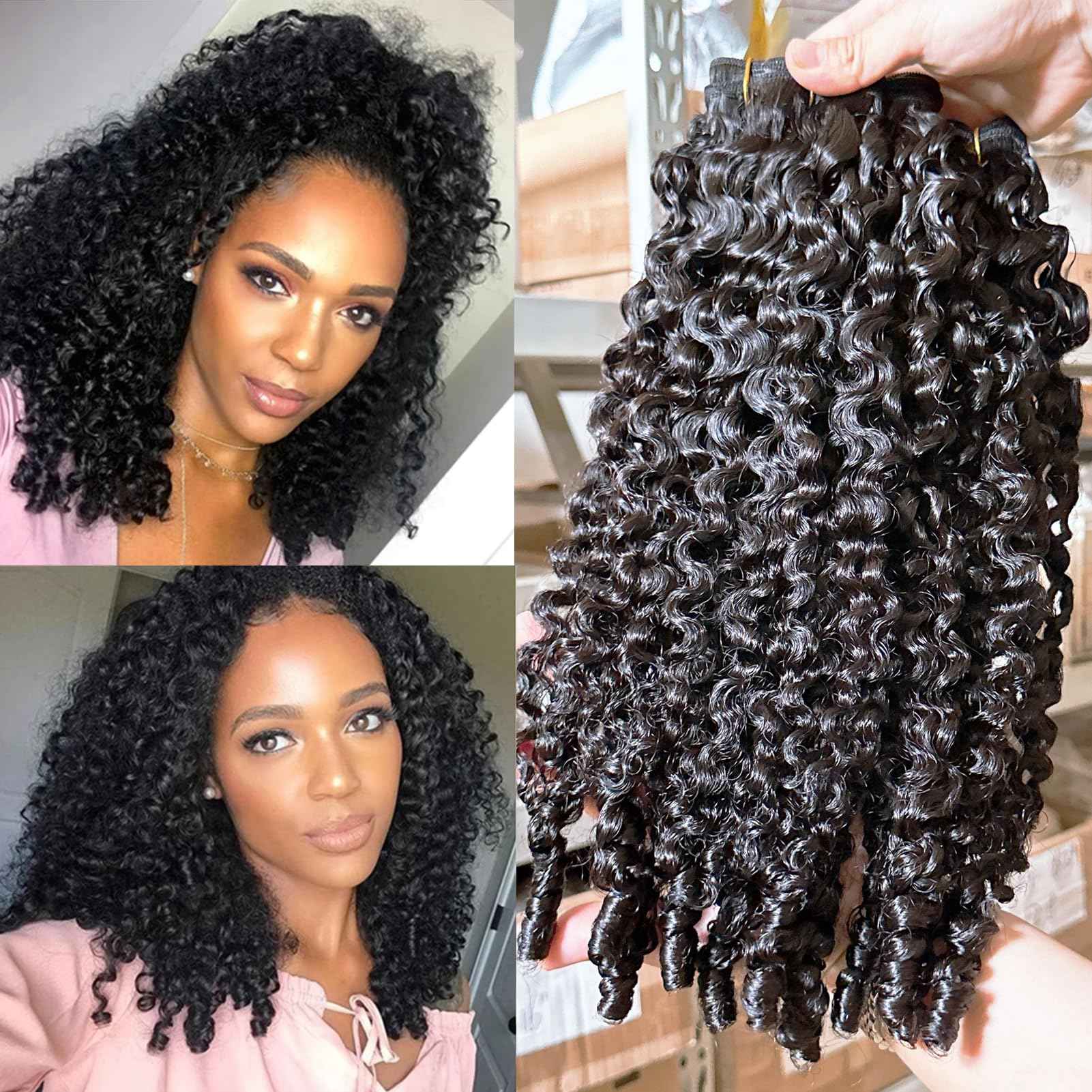 YMS 3C4A Burmese Curly Human Hair Bundles 12 Inch One Curly Bundle Unprocessed Burmese Raw Hair Extension Real Human Hair 16A Natural Color Spiral Curly End Human Hair Weft Extensions