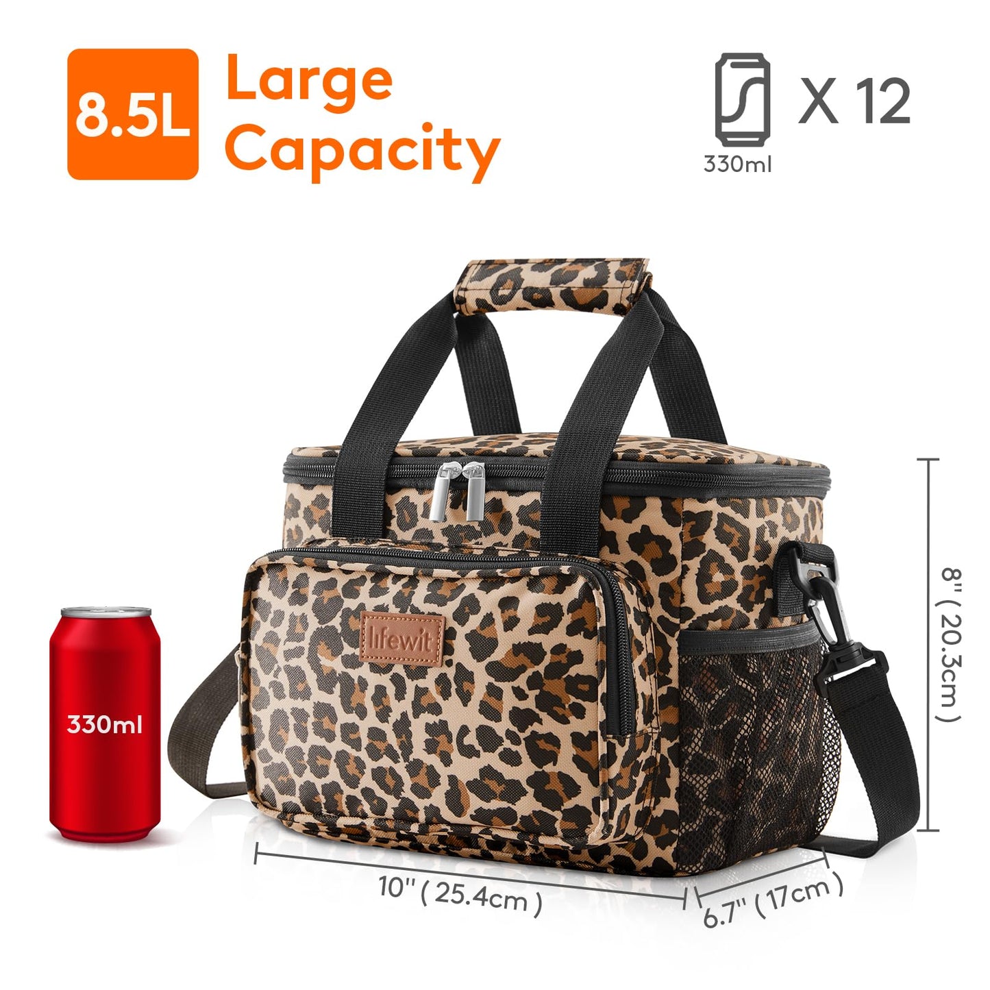 Lifewit Large Lunch Bag Insulated Lunch Box Soft Cooler Cooling Tote for Adult Men Women, Leopard 12-Can (8.5L)