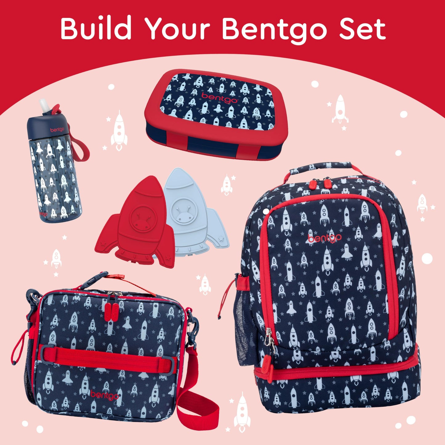 Bentgo Kids Prints Leak-Proof, 5-Compartment Bento-Style Kids Lunch Box - Ideal Portion Sizes for Ages 3-7, Durable, Drop-Proof, Dishwasher Safe, & Made with BPA-Free Materials (Rocket)