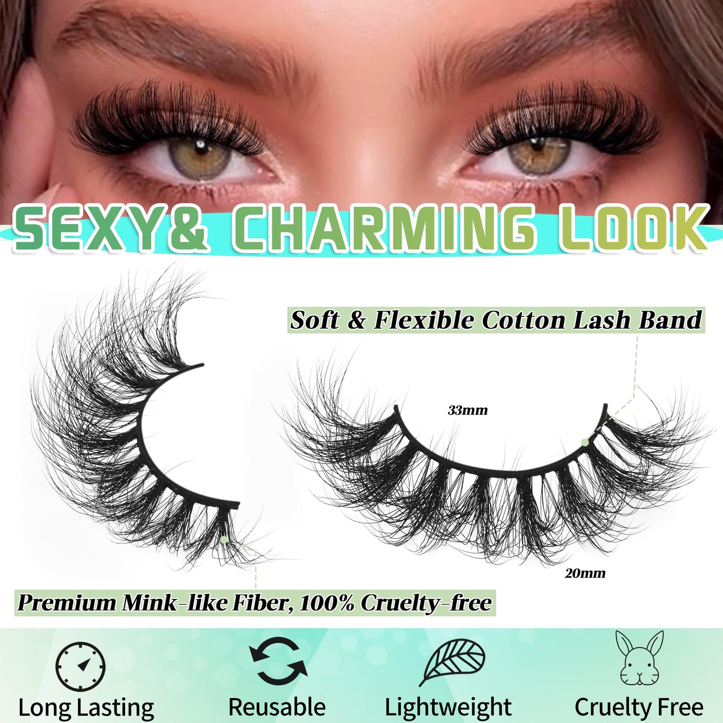 20-25MM Faux Mink Eyelashes 3D Wispy Lashes DCurl Lashes Strip 21Pairs Dramatic False Eyelashes Pack 20MM Natural Lashes Soft&Matte Russian Eyelashes Thick Cat Eye Look Lashes By Anforlin