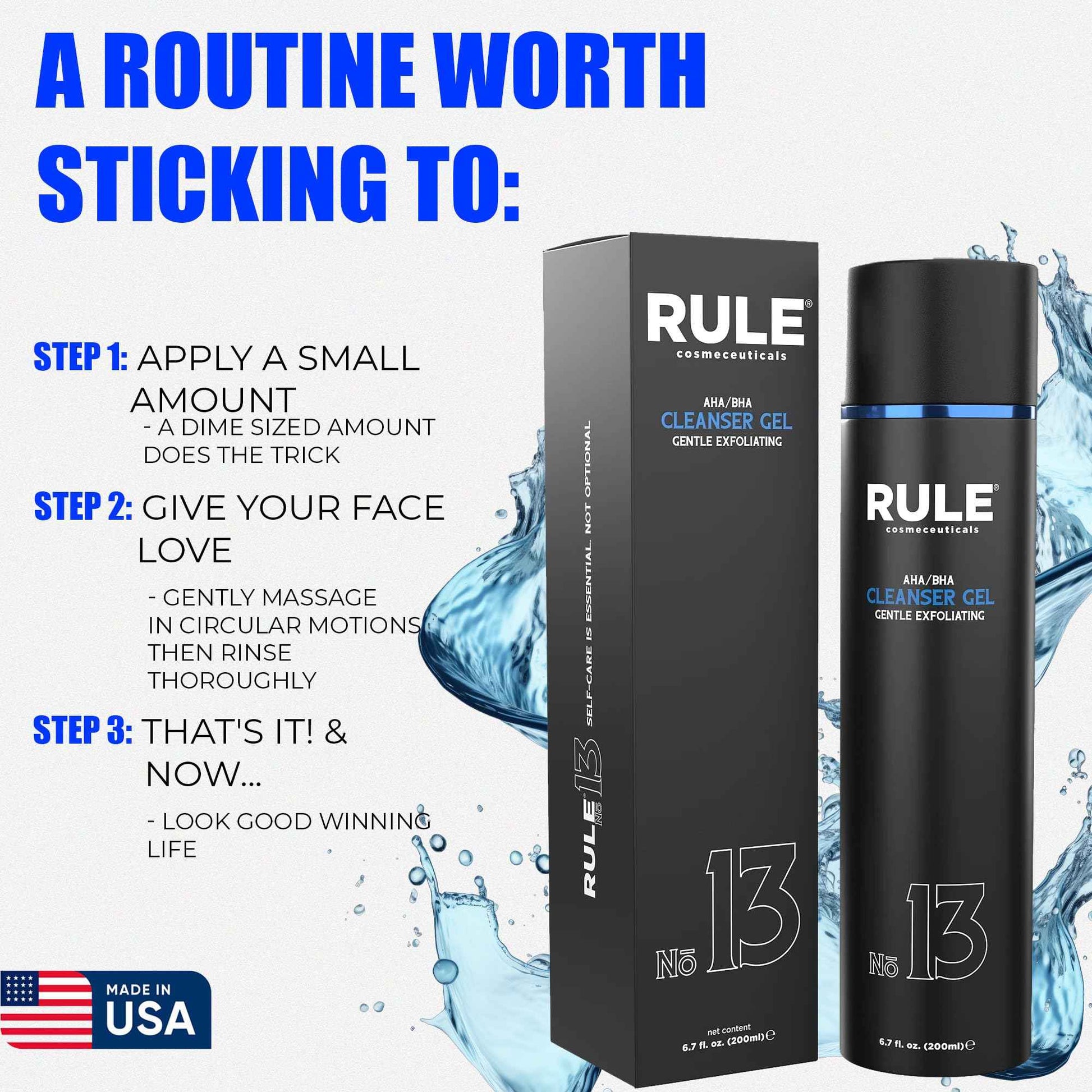RULE COSMECEUTICALS - No.13 AHA BHA Cleanser, Exfoliating Face Wash for Smooth Skin & Pores, Gentle Facial Exfoliator for Redness & Blackheads, Hydrating pH-Balanced Gel, Oily & Sensitive Skin, 200 mL