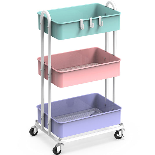 Simple Houseware Heavy Duty 3-Tier Metal Utility Rolling Cart, Multicolor