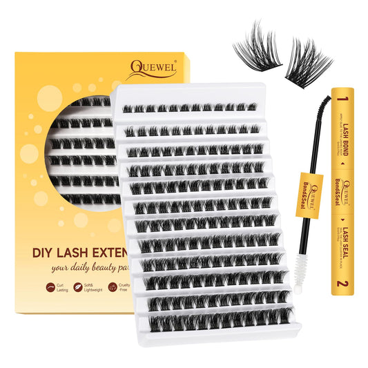 QUEWEL DIY Lash Extensions Kit MIX10-18mm Lash Clusters with Eyelash Clusters Bond&Seal Super Hold, Cluster Lashes Wispy and Long-Lasting Suitable for Beginners to Complete Beauty Eyes at Home(T-F02)