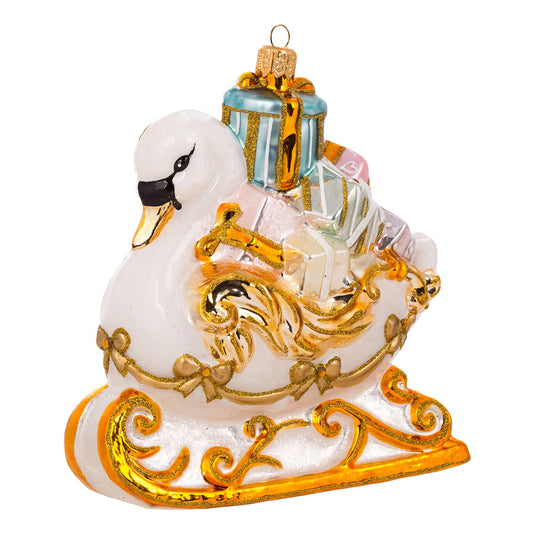 Miss Christmas 2024 Collection Gifts Galore Blown Glass Christmas Tree Ornament (Fairytale Swan Sleigh)