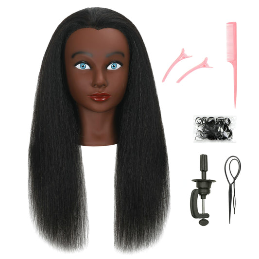 LECIPO 100% Real Human Hair Mannequin Head with Stand Manikin Cosmetology Doll Training Head for Hairdresser Practice Braiding Styling Curling Cutting Display