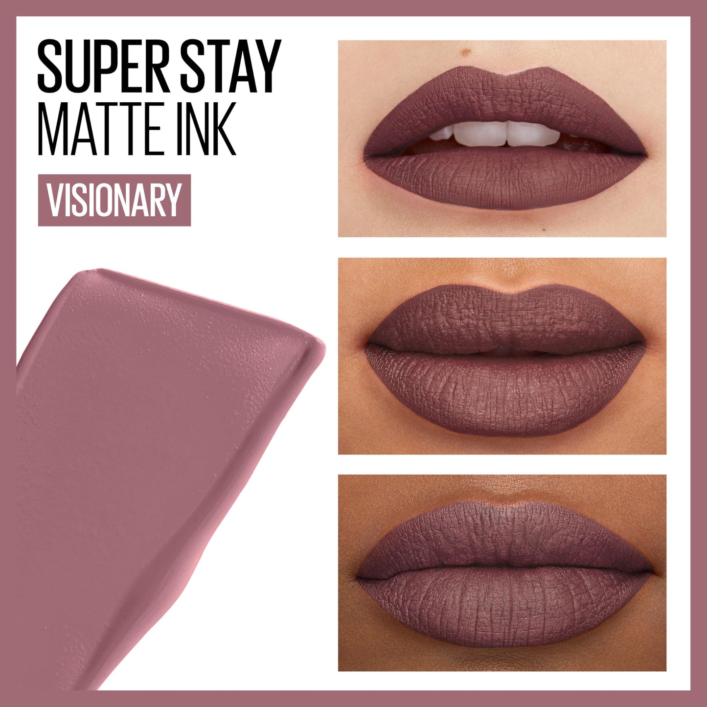 Maybelline Super Stay Matte Ink Liquid Lipstick Makeup, Long Lasting High Impact Color, Up to 16H Wear, Visionary, Taupe Purple, 1 Count