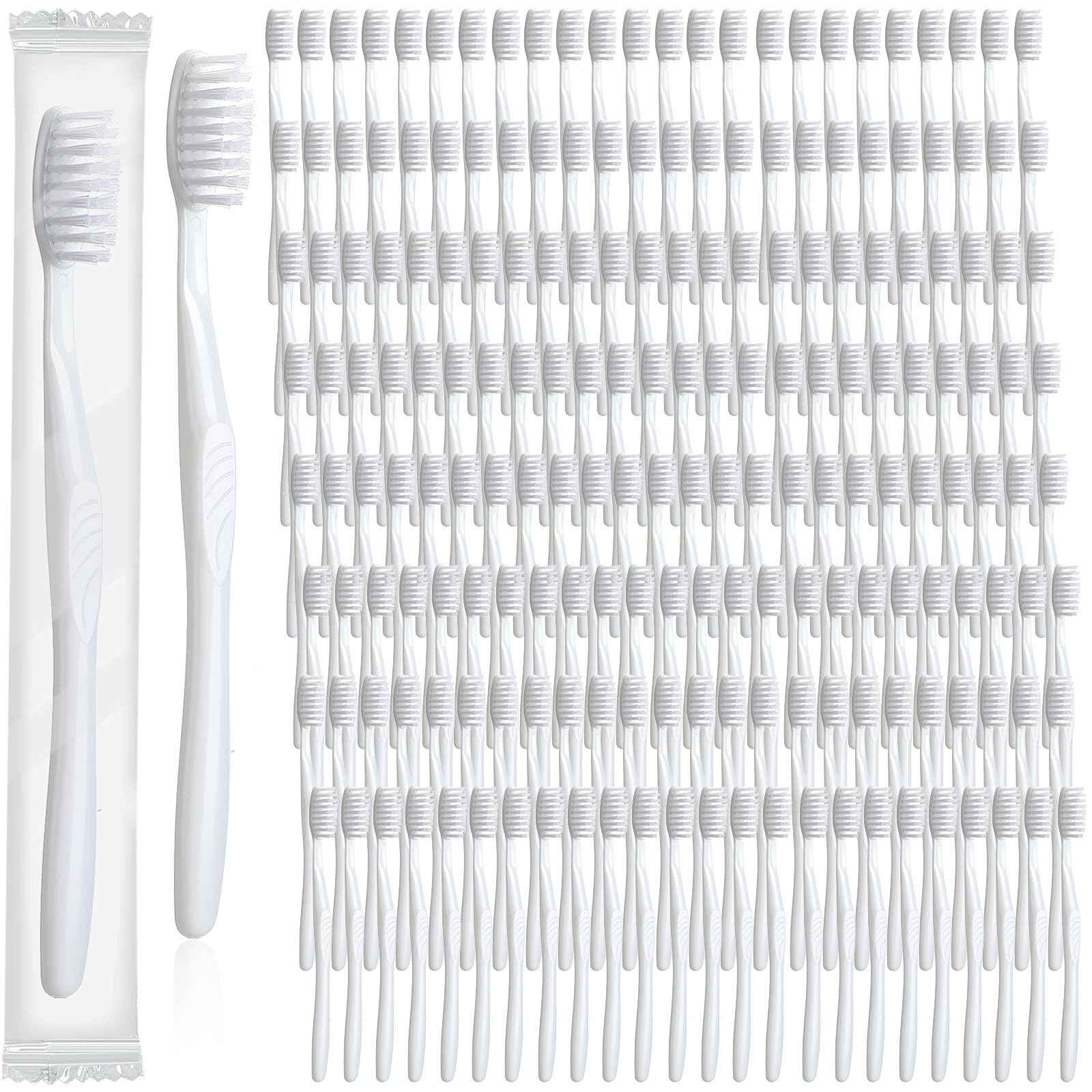 Tessco 500 Pcs Disposable Toothbrushes Individually Wrapped Soft Bristle Tooth Brush Set Travel Toothbrushes Bulk for Adults Oral Hygiene Dental Care Camping Guestroom Hotel(White)