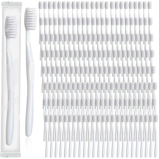 Tessco 500 Pcs Disposable Toothbrushes Individually Wrapped Soft Bristle Tooth Brush Set Travel Toothbrushes Bulk for Adults Oral Hygiene Dental Care Camping Guestroom Hotel(White)