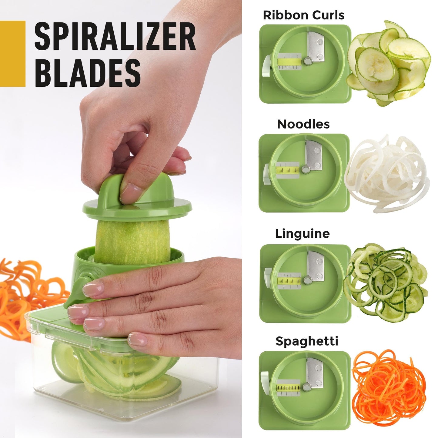 Mueller Pro-Series All-in-One, 12 Blade Mandoline Slicer for Kitchen, Food Chopper, Vegetable Slicer and Spiralizer, Cutter, Dicer, Grater, Mothers Day Gifts, Kitchen Essentials, White Sand/Green