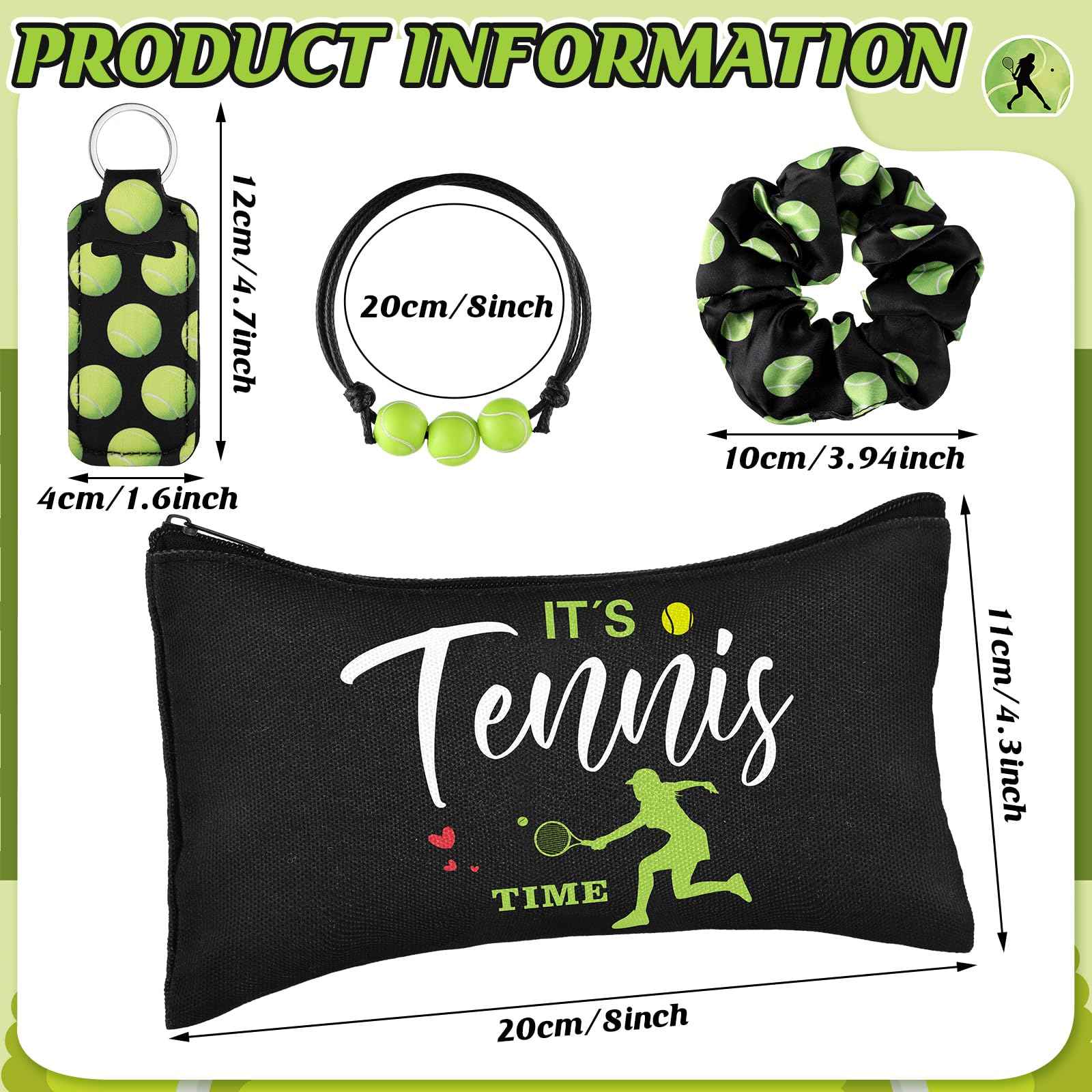 Dansib 60 Pcs Tennis Lover Gifts Set Tennis Party Supplies Include 12 Makeup Bag 12 Hair Scrunchies 12 Charm Bracelets 12 Lipstick and 12 Lipstick Holder Keychain for Female Athletes