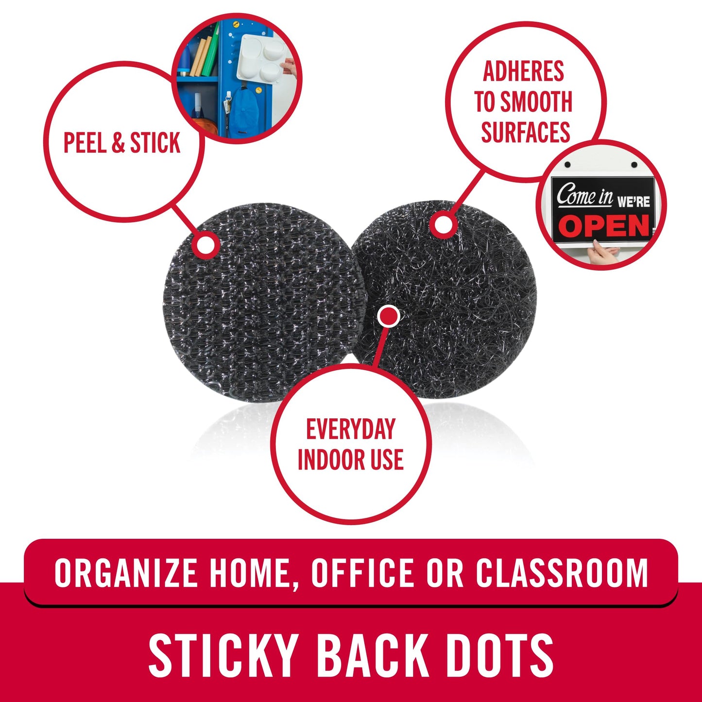 VELCRO Brand - Sticky Back Hook and Loop Fasteners | Perfect for Home or Office | 5/8in Coins | Pack of 80 | Black