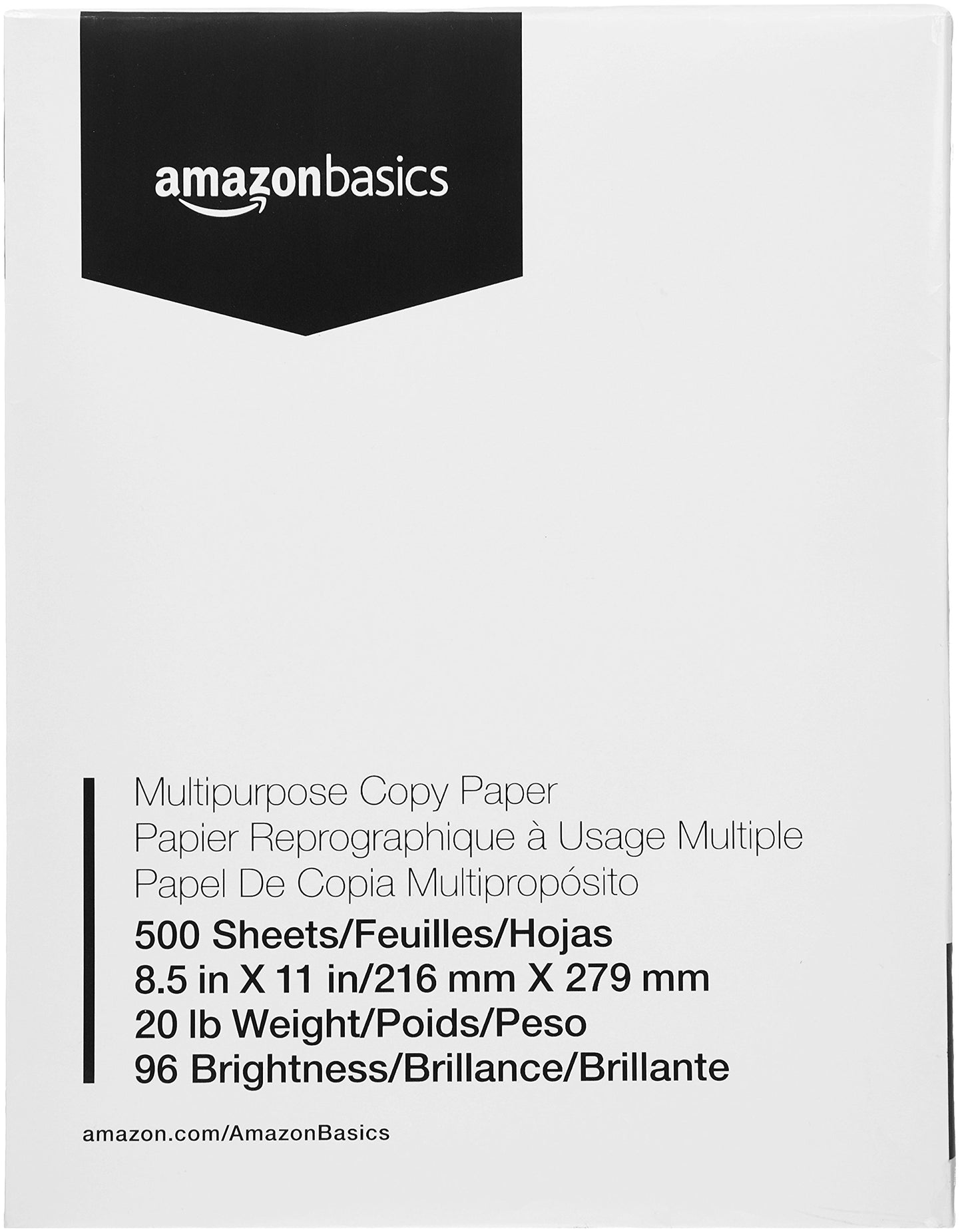 Amazon Basics Multipurpose Copy Printer Paper, 20 Pound, White, 96 Brightness, 8.5 x 11 Inch - 5000 count(10 pack of 500 sheets)