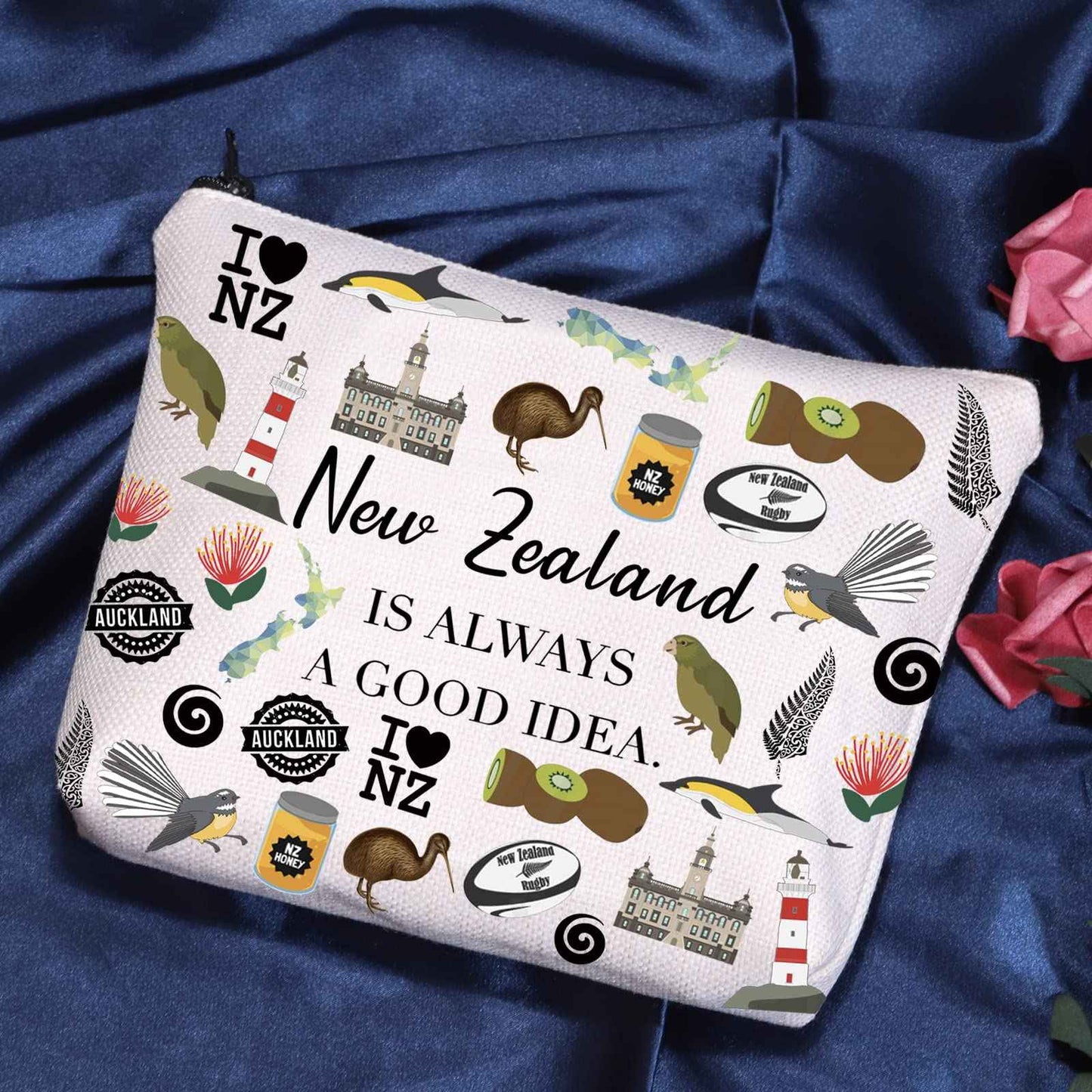 POFULL New Zealand Inspired Gift New Zealand Is Always A Good Idea Cosmetic Bag New Zealand Lover Gift (New Zealand Is Always Cosmetic Bag)