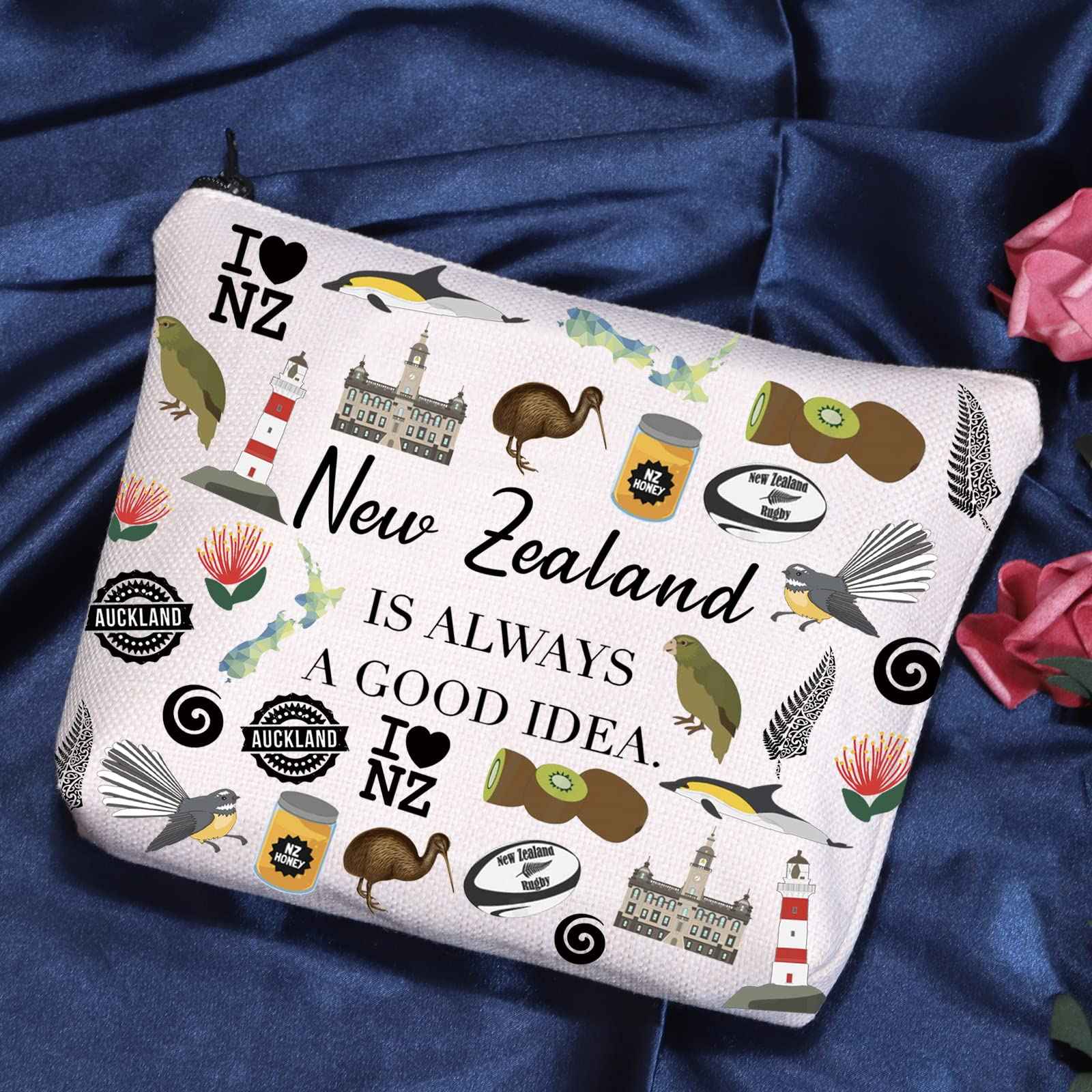 POFULL New Zealand Inspired Gift New Zealand Is Always A Good Idea Cosmetic Bag New Zealand Lover Gift (New Zealand Is Always Cosmetic Bag)