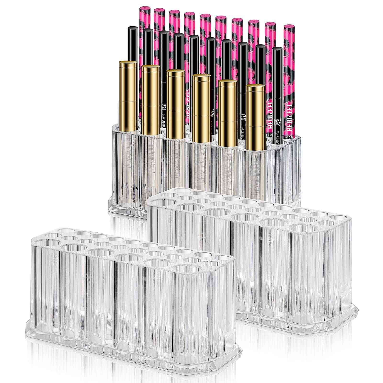 Foraineam 3 Pack Acrylic Eyeliner Lip Liner Holder Organizer, 26 Slots Makeup Brush Pencil Organization Container, Clear Cosmetic Storage Display Holder