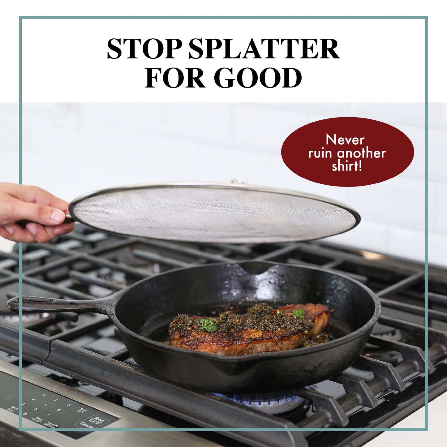 BergKoch Splatter Screen for Frying Pan - 11.5 Inch Stainless Steel Grease Splatter Guard - Cover Oil Splash when Sizzling Bacon, Cooking Fried Chicken or Popcorn