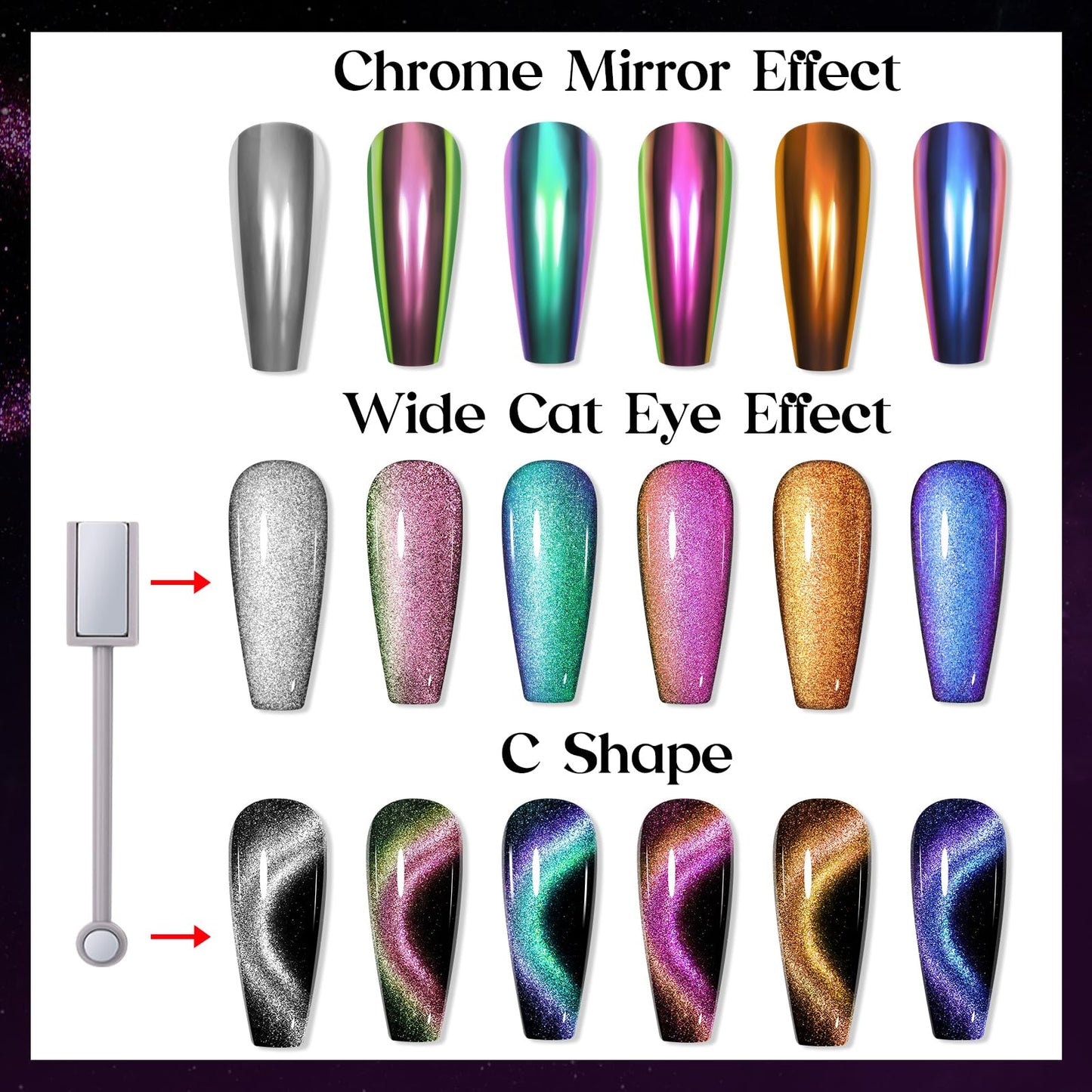 MIZHSE 9D Cat Eye Chrome Nail Powder Mirror Effect Purple Magnetic Glitter Pigment Powder for Gel Nails Chameleon Cateye Magic Galaxy Nail Art Powder with Magnet