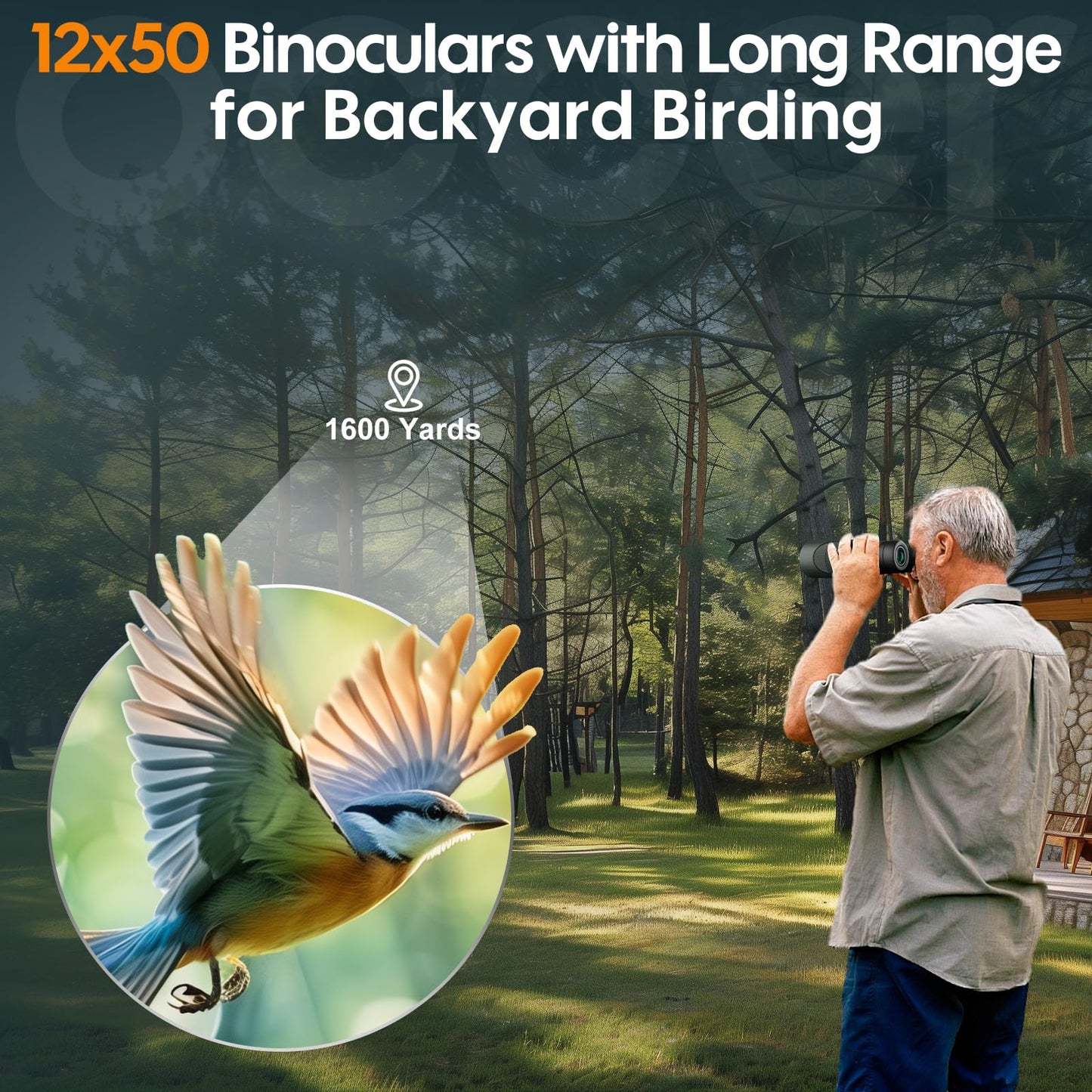 occer 12x50 Bird Watching Binoculars for Adults - High Powered Binoculars with Clear Large Image - Easy Focus HD Binoculars with Long Range for Cruise Trip Hunting Travel Concert Stargazing,Green