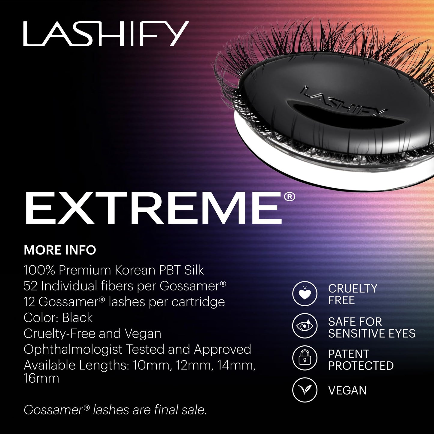 Lashify Extreme 12mm Gossamer DIY Eyelash Extensions Refill, Black, Easy False Lashes To Add Tremendous Volume