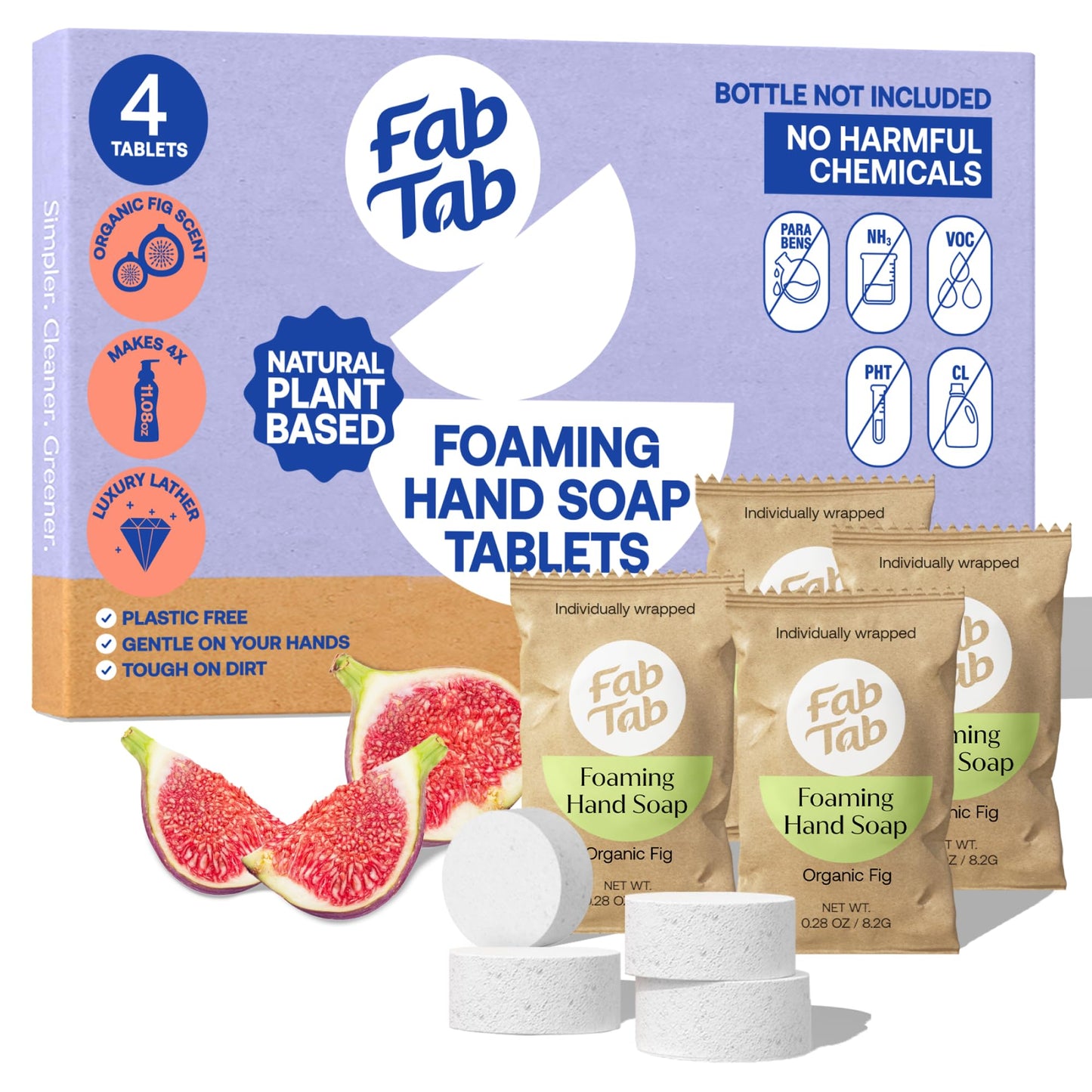 Fab Tab Foaming Hand Soap - Sustainable & Convenient - Plant-based Tablets - Makes 4 X 11.09 Fl Oz Bottles - Fig scent - Foam Soap Refill