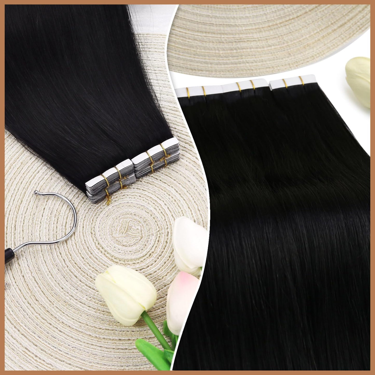 Sunny Black Tape in Hair Extensions Human Hair Jet Black Tape in Hair Extensions Real Human Hair Extensions Tape in Black Hair Extensions Real Human Hair 50g 20pcs 22inch