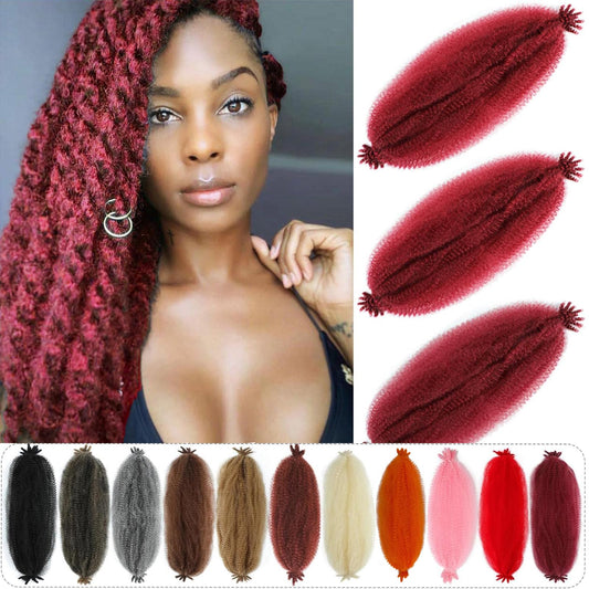 Springy Afro Twist Hair3Pcs Pre-Separated Kinky Marley Twist Braiding Hair Springy Twist for Distressed Faux Locs Synthetic Hair Extensions Cuban Twist Hair(BUG#-Wine Red)