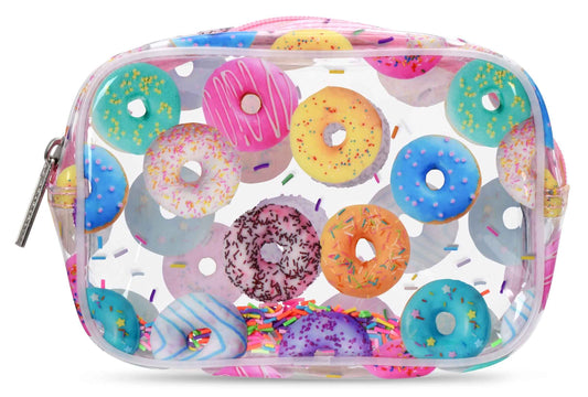 iscream 7" x 5" Bold Print See-Through Zippered Cosmetic Bag with Floating Sprinkles - Go Do-Nuts
