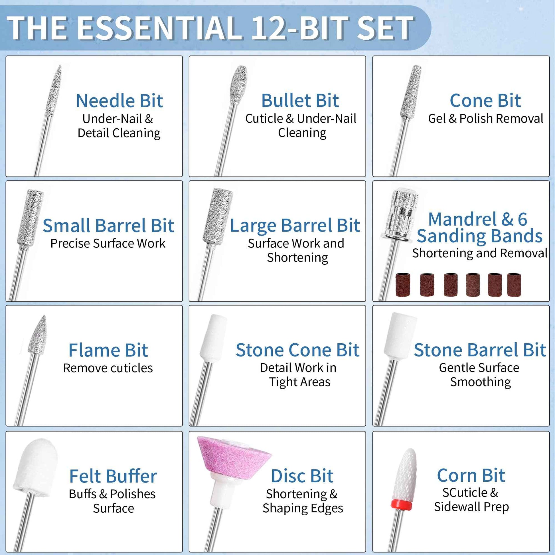 Electric Nail Drill Kit Professional 40000 RPM Nail Grinder, Rechargeable Ultra Power with 12 Pro Salon-Grade Bits for Acrylic Nails Remove, for Salon & Home