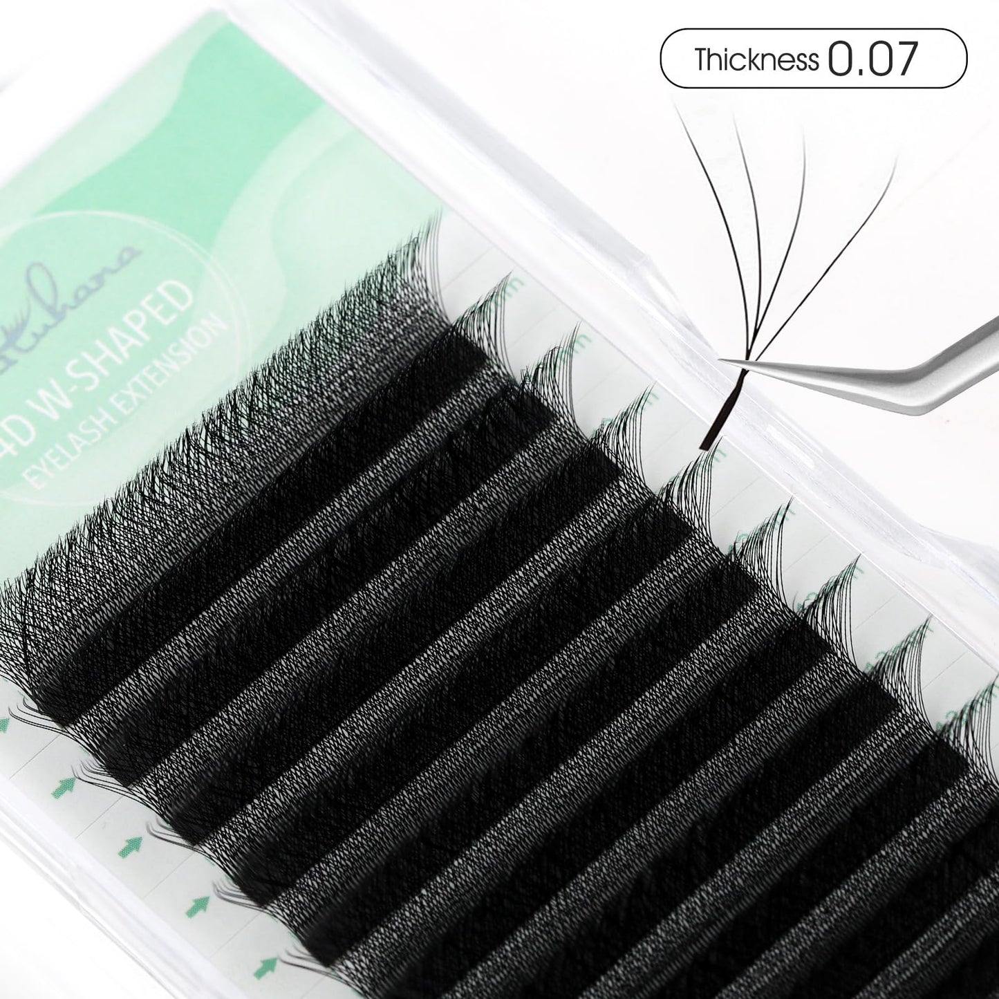 NATUHANA W Shaped Clover Eyelashes Extension 4D Premade Fans 0.07mm D Curl 12mm Single Size Tray Volume Lash Cluster W Lashes Supplies Automatic Blooming Flower Lash Extensions (12mm, 4D black;0.07 D)