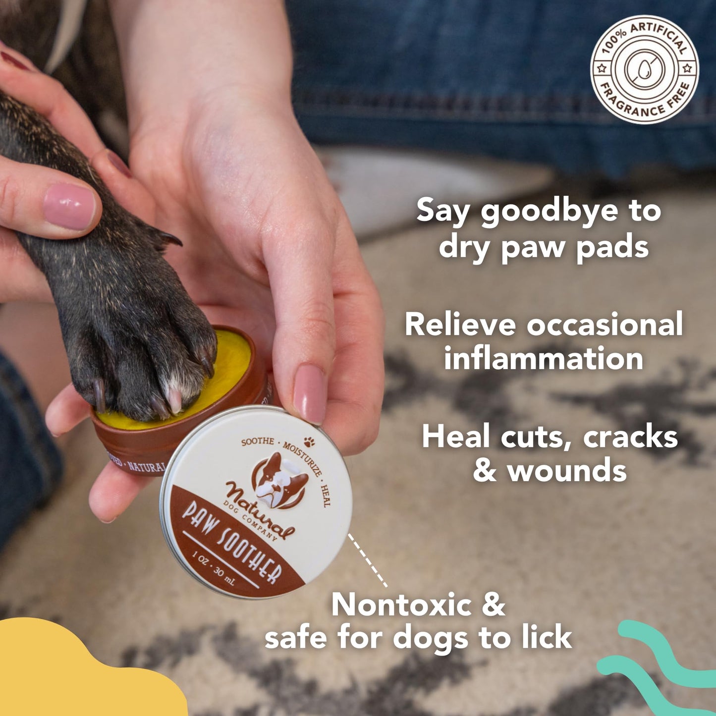 Natural Dog Company Paw Soother Balm, 2 oz. Tin, Dog Paw Cream and Lotion, Moisturizes & Soothes Irritated Paws & Elbows, Protects from Cracks & Wounds