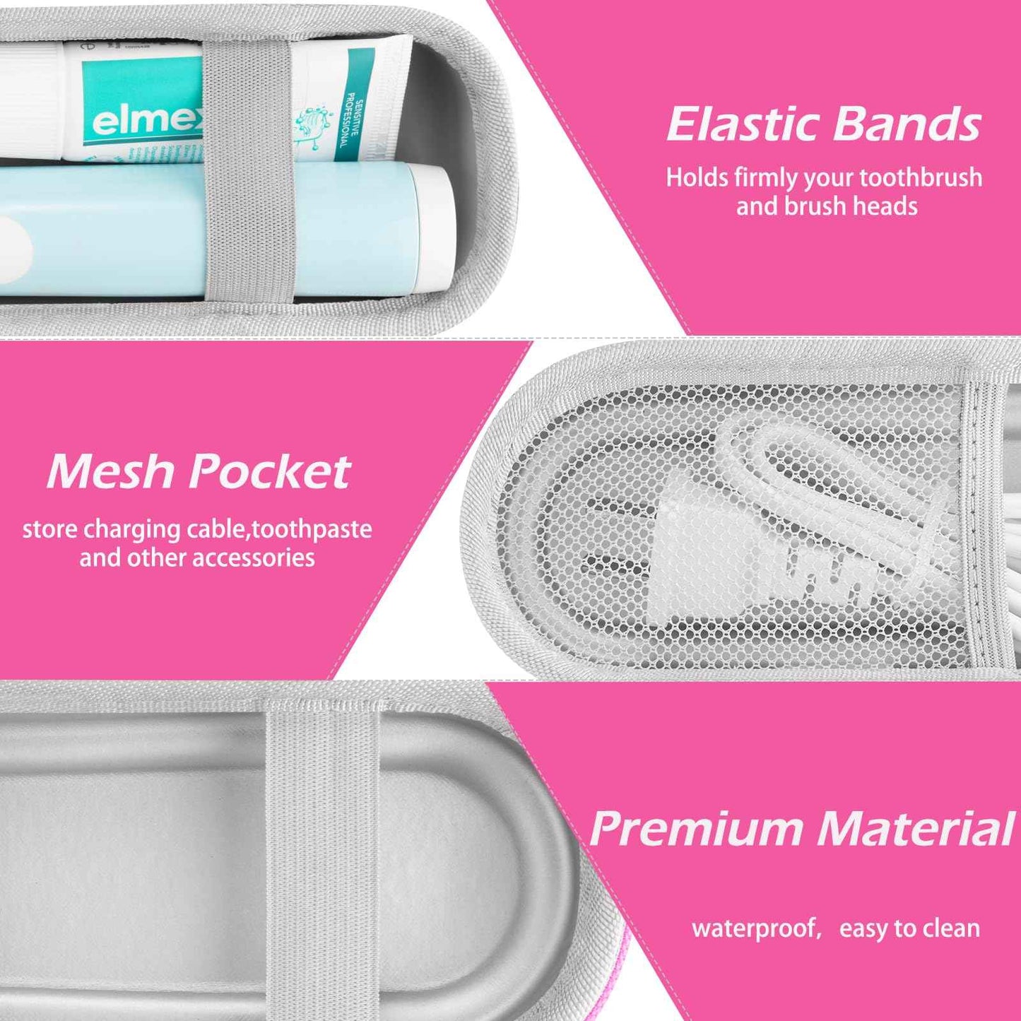 TYSORETY Toothbrush Travel Case for Oral B/Oral-B Pro 1000 1500 5000 7000 & Philips Sonicare 4100 1100 5300 5100 6100/iO Electric Toothbrush, Hard Protective Storage Bag (Pink)