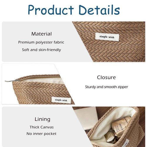 Lestikave Coquette Straw Makeup Bag, Cute Boho Crochet Travel Cosmetic Bag with Zipper,Portable Versatile Toiletry Bag Skincare Bag for Women Girls(02Brown)