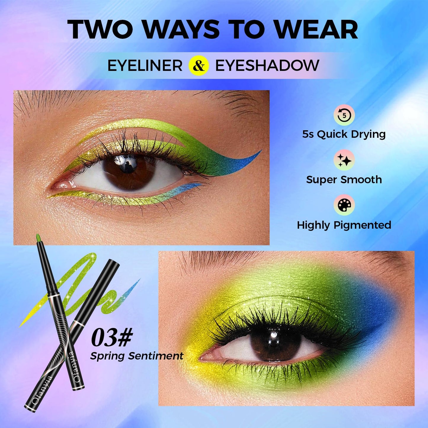 Multichrome Eyeliner,Green Eyeliner Penclis with Retractable,Glitter Eyeliner Pencil for Halloween Makeup,Waterproof Eyeliner Pen,24h Long Lasting Eye Liner Smudge Proof Eye Pencil