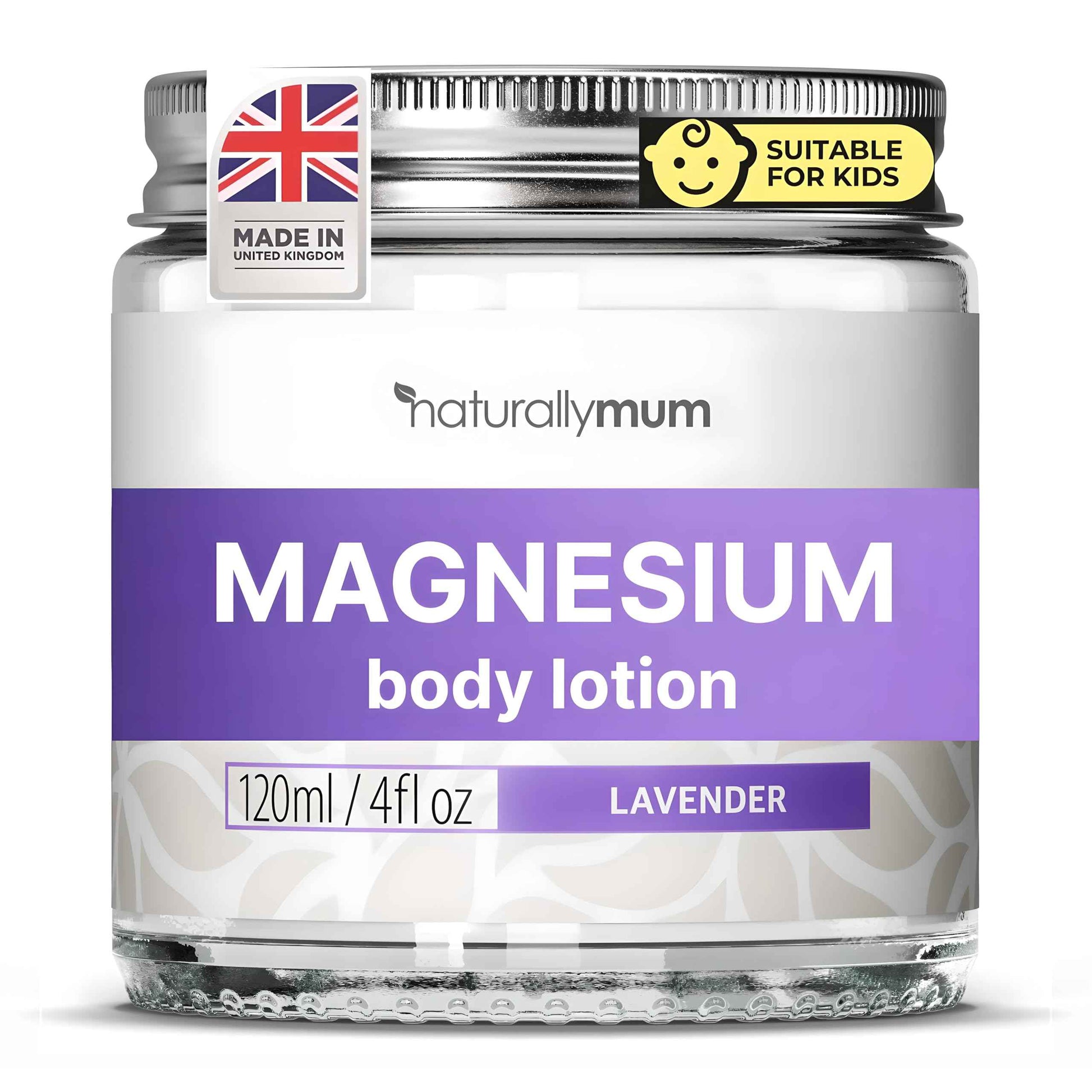 NaturallyMum - Magnesium Body Lotion [NATURAL & VEGAN] - Topical Magnesium Chloride Cream Lotion Support for Sleep, Bone, Heart & Muscle Health - Lavender - Made in UK & Safe for Kids